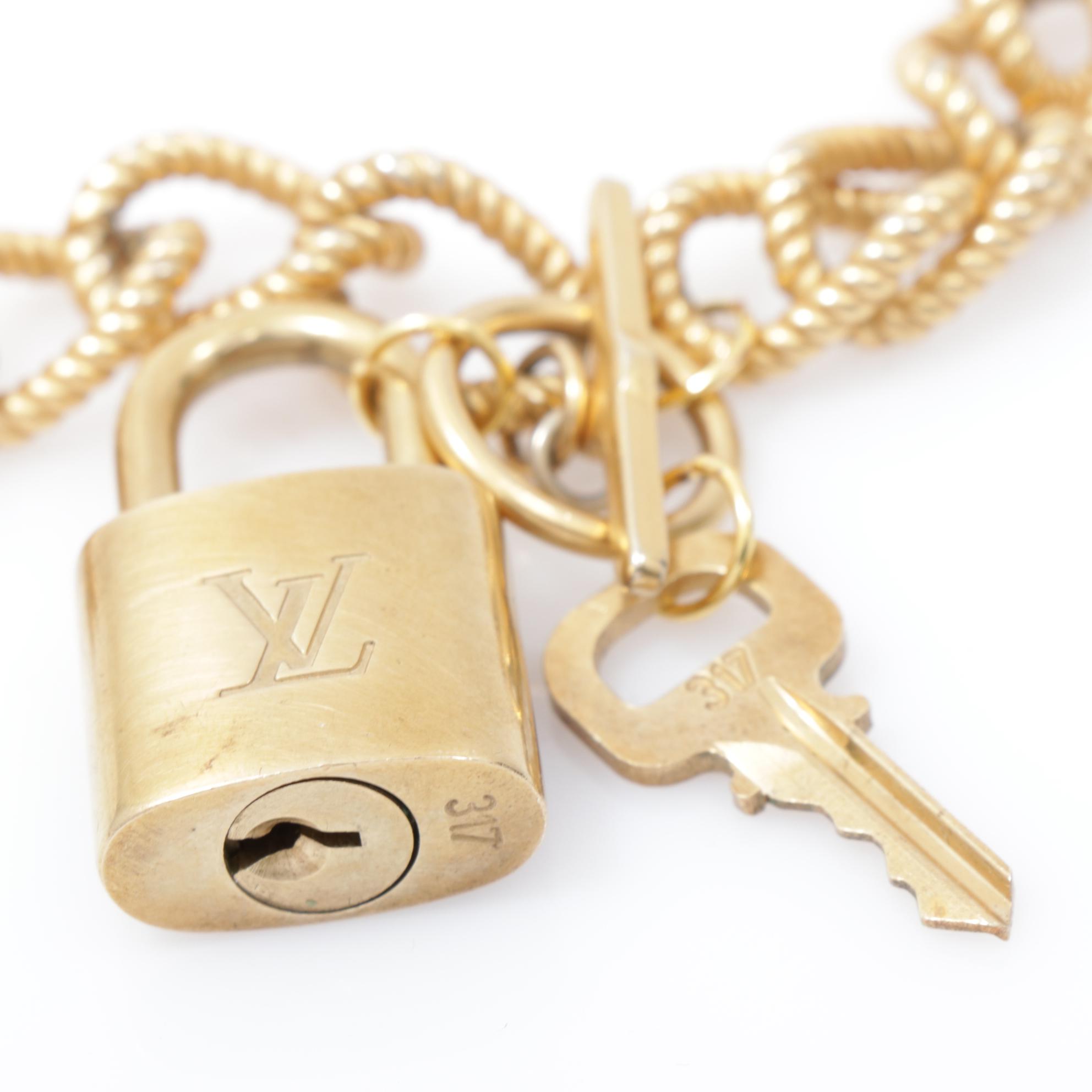 Louis Vuitton Brass Lock and Key on Chain Necklace