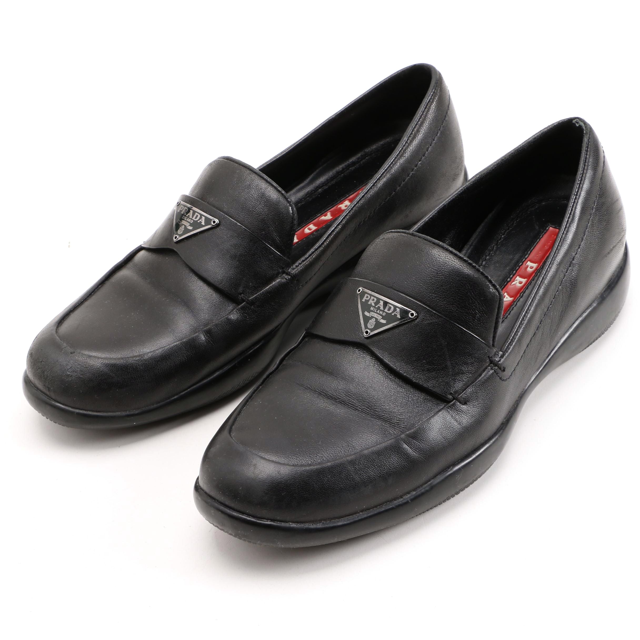 Prada Signature Loafers in Black Leather