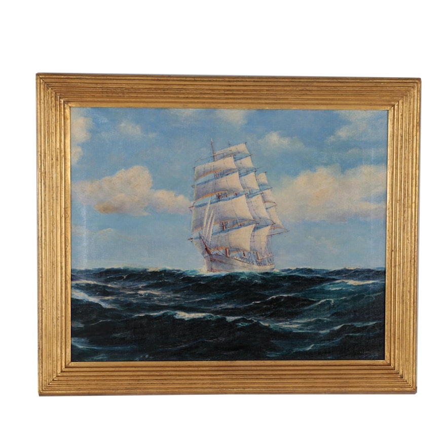Nautical Oil Painting, Mid 20th Century