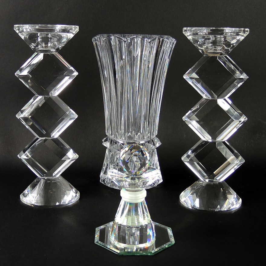 Shannon Crystal Candlesticks, Cut Glass Vase, and More