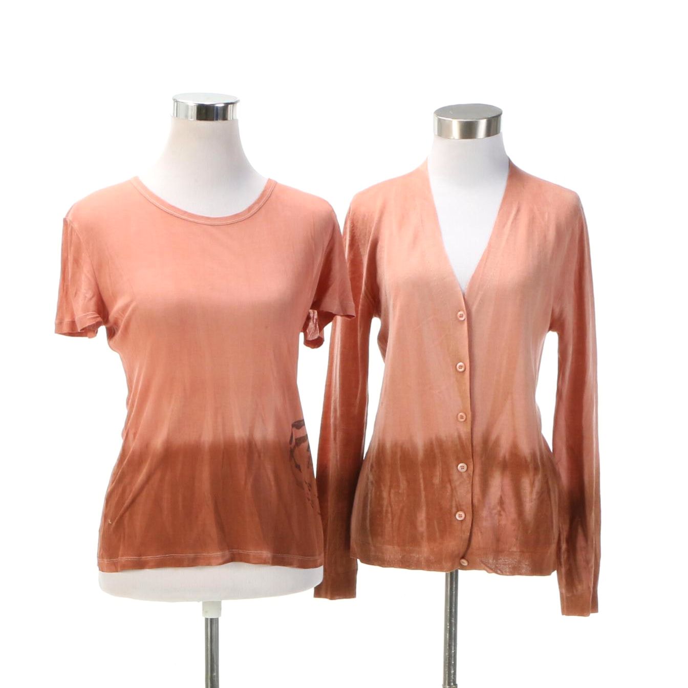 Prada Ombré Silk Blend Knit T-Shirt and Cardigan