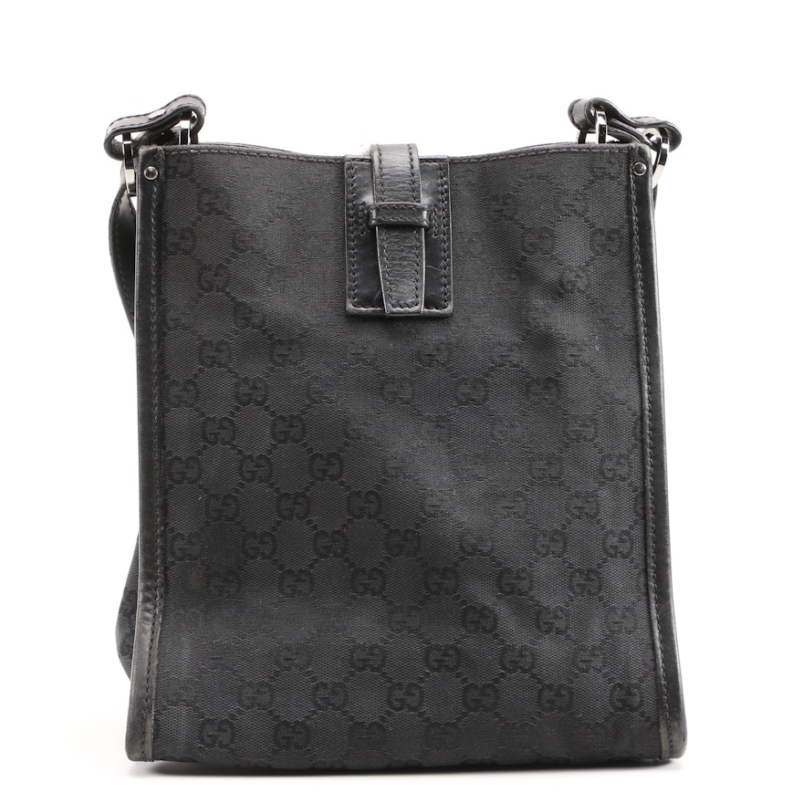 Gucci Black GG Canvas and Leather Shoulder Bag