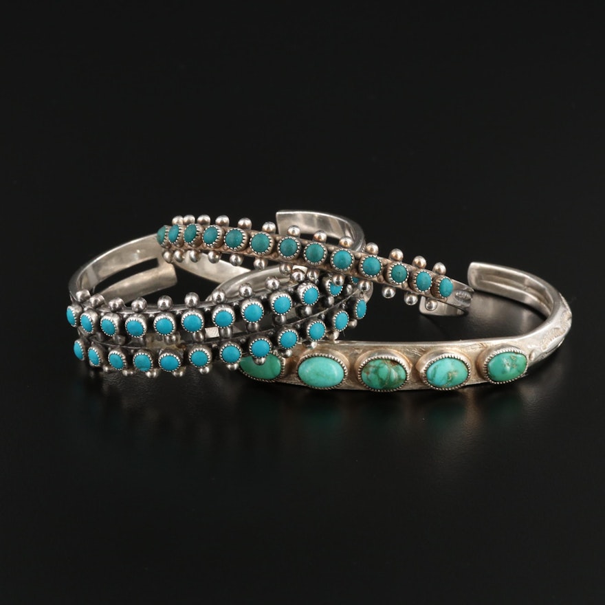Southwestern Style Sterling Silver Turquoise Cuff Bracelets