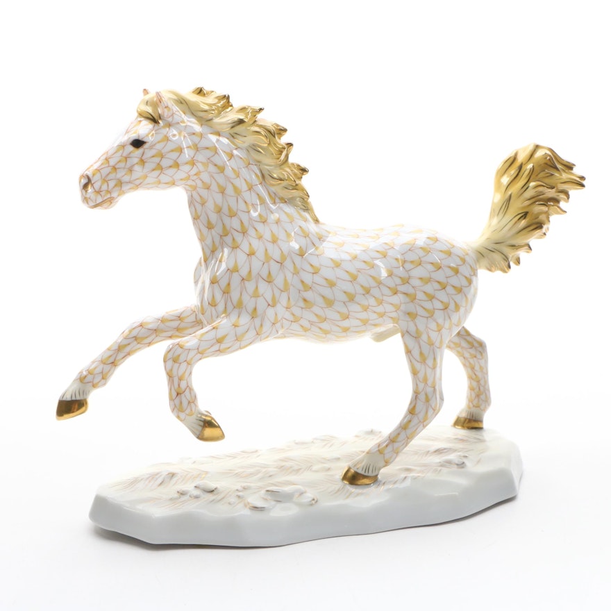 Herend Kingdom Classic Butterscotch Fishnet "Galloping Stallion" Figurine, 2000