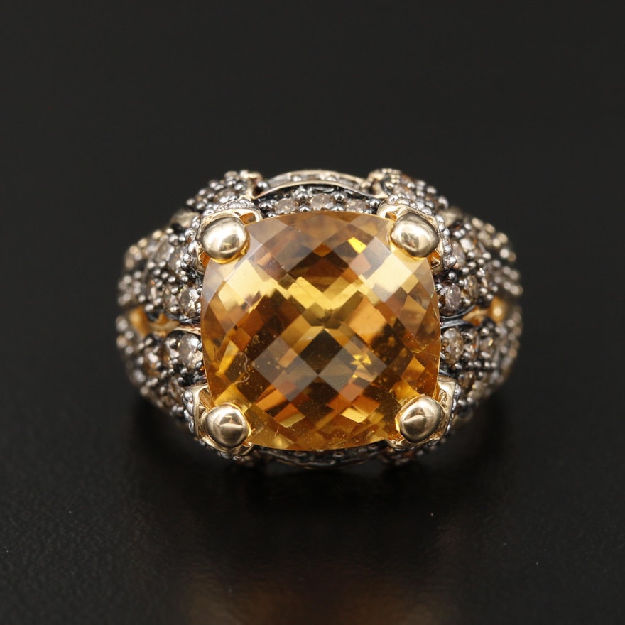 14K Yellow Gold Citrine and Diamond Ring