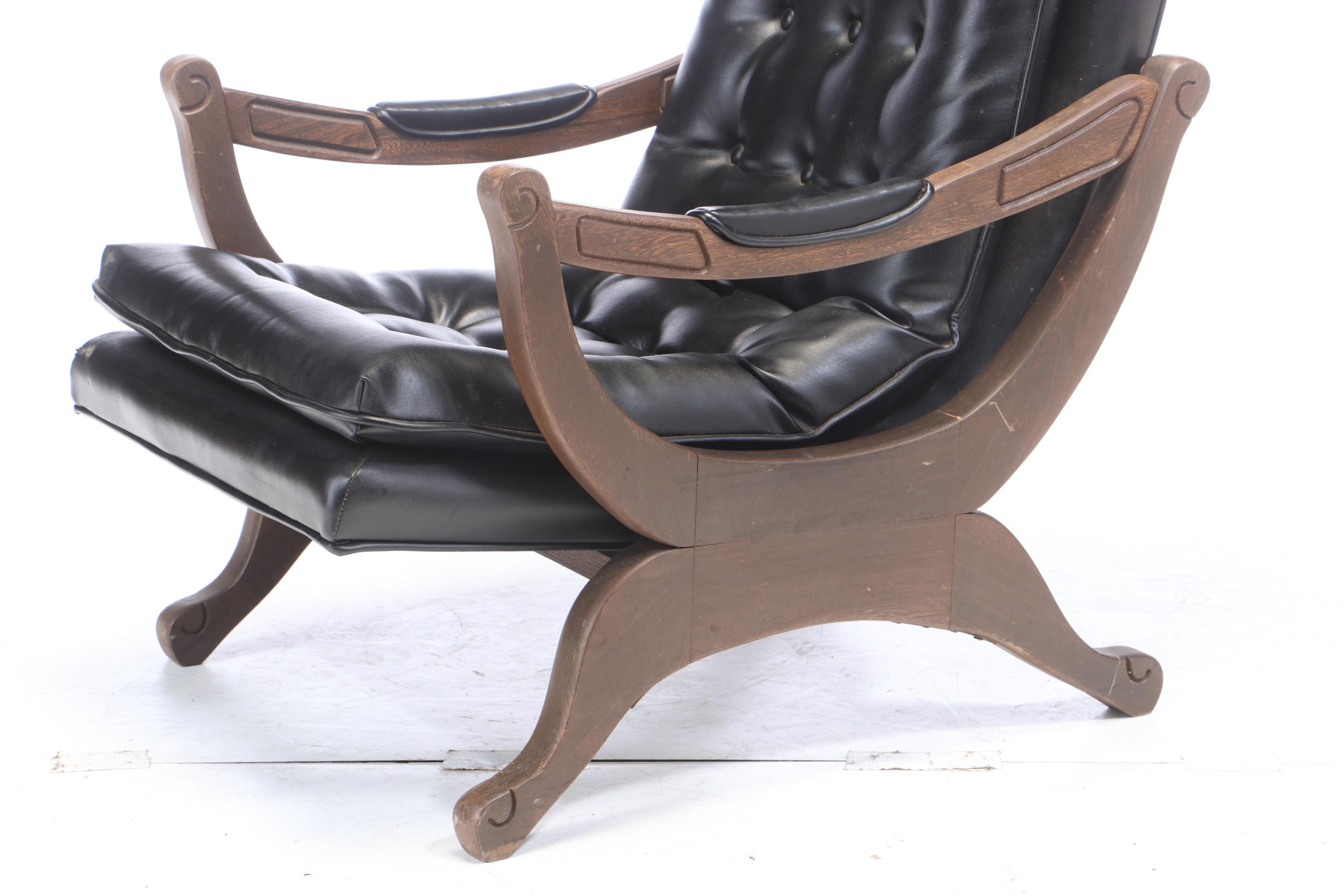 Mid Century Modern Vinyl Upholstered Lounge Chair with Ottoman