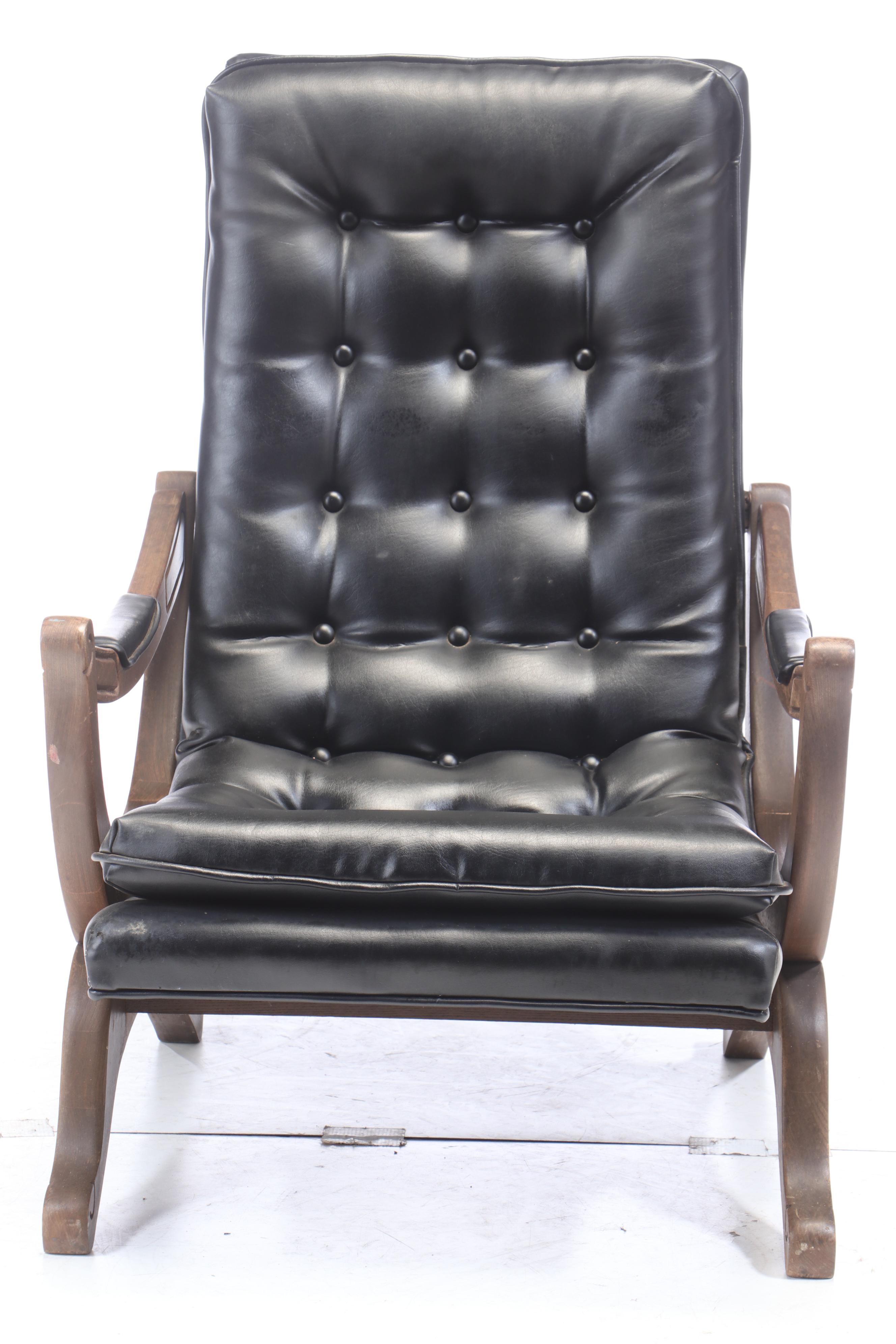 Mid Century Modern Vinyl Upholstered Lounge Chair with Ottoman