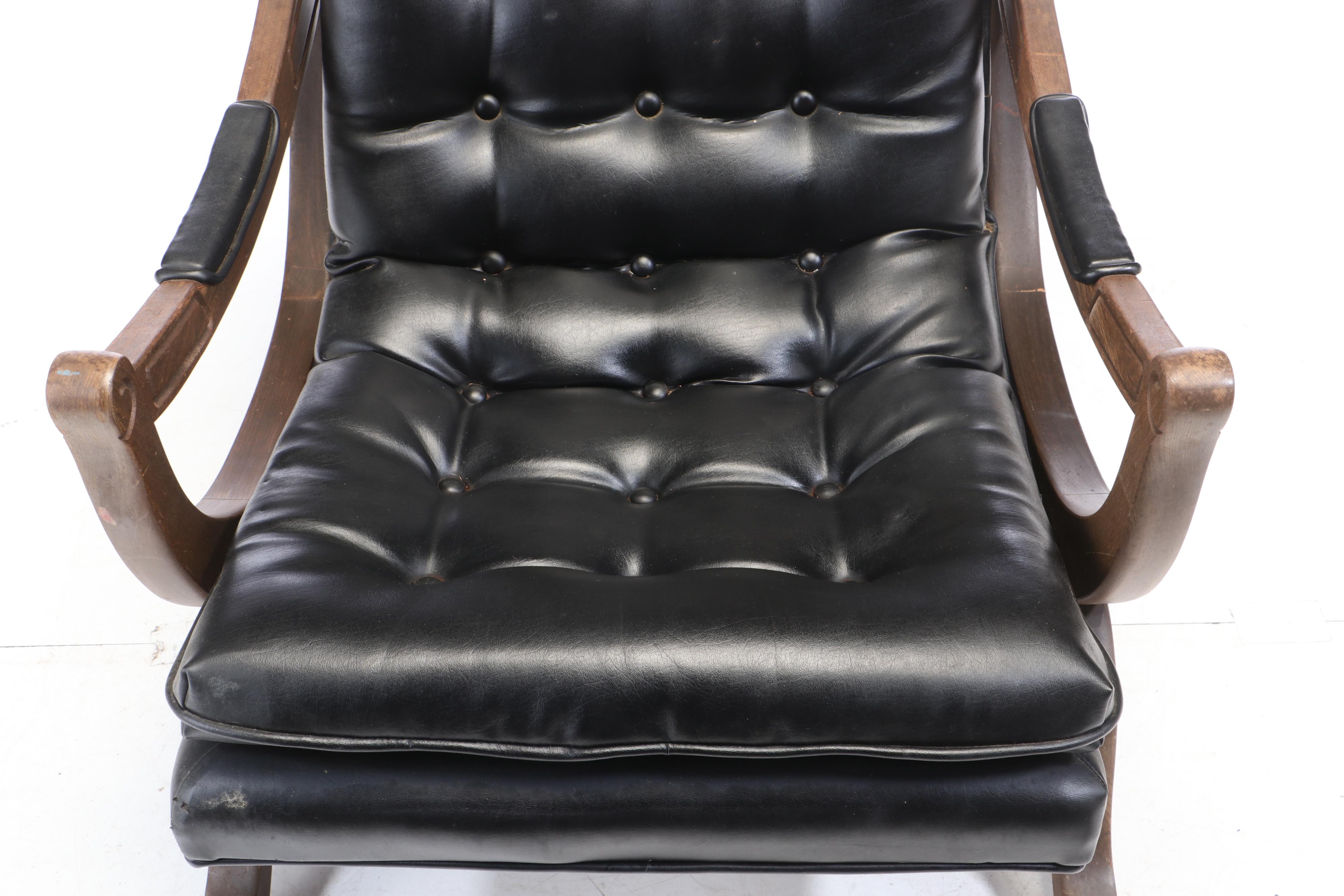 Mid Century Modern Vinyl Upholstered Lounge Chair with Ottoman