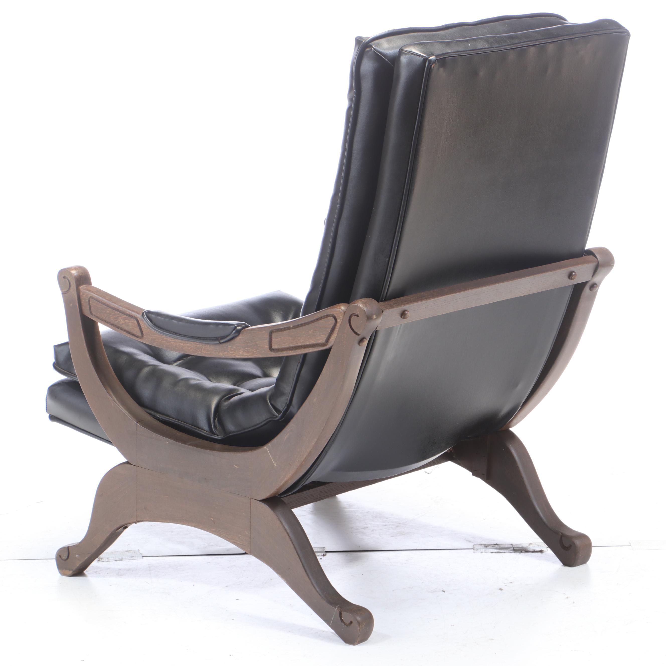 Mid Century Modern Vinyl Upholstered Lounge Chair with Ottoman