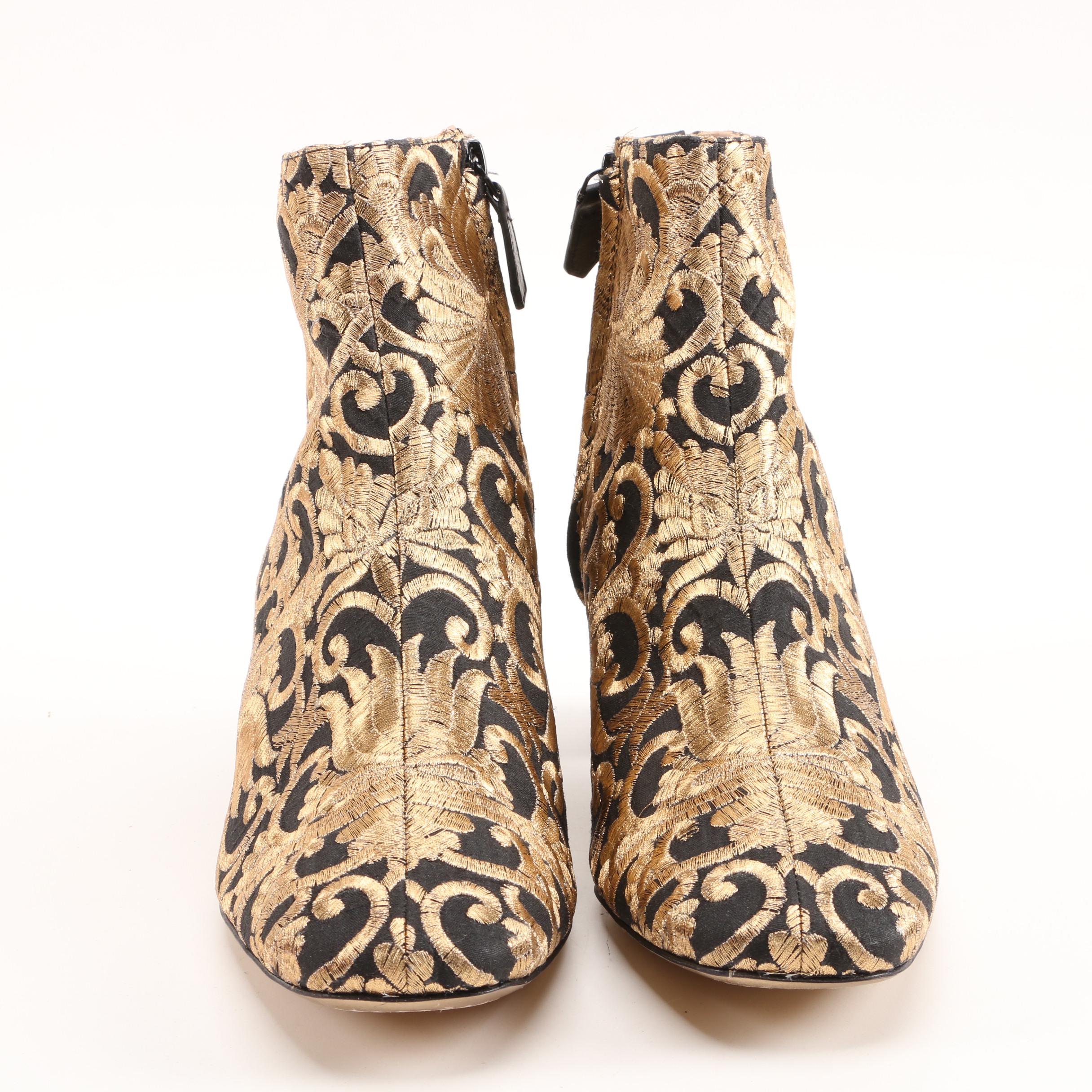 Tory Burch Carlotta Nayan Booties in Black with Metallic Gold Brocade