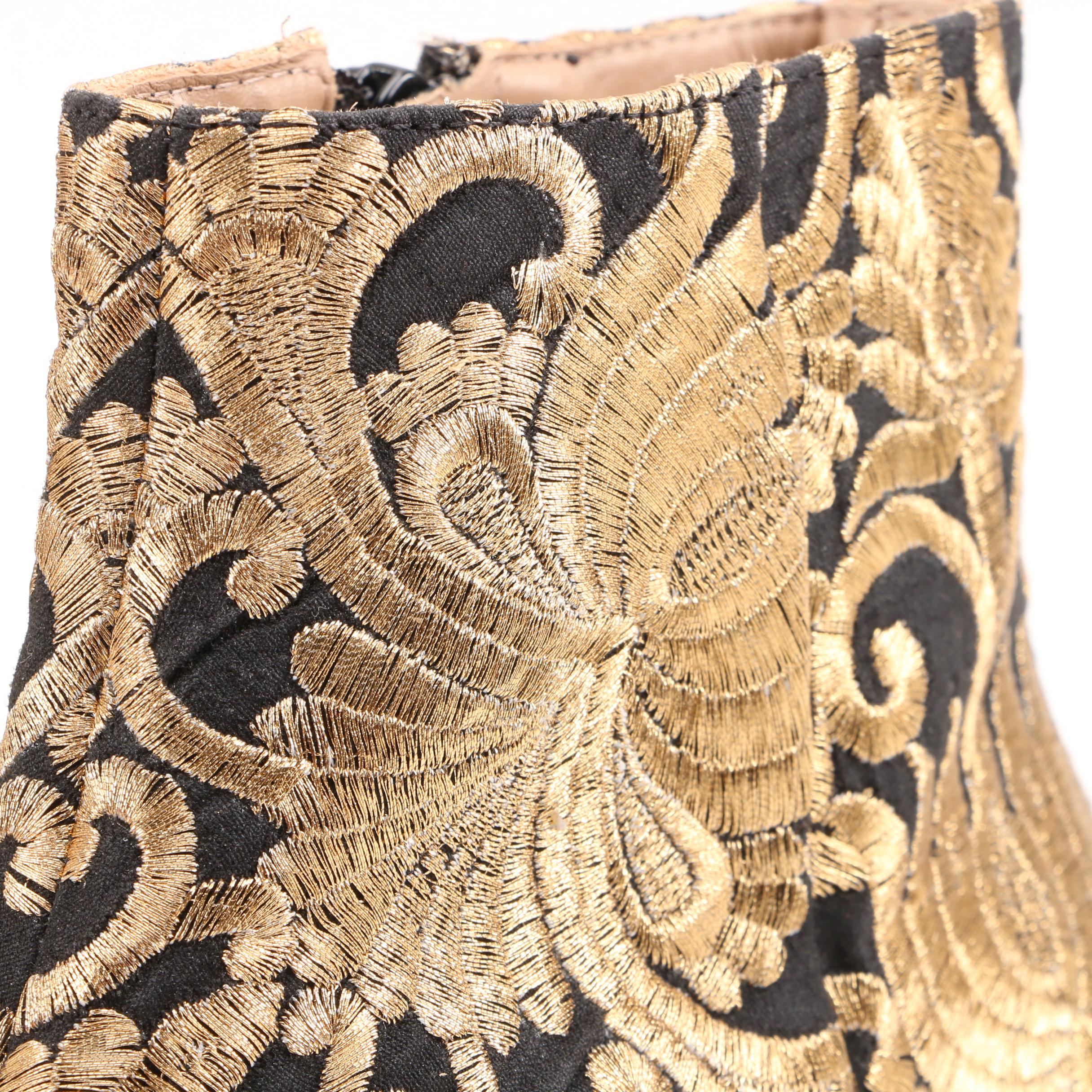 Tory Burch Carlotta Nayan Booties in Black with Metallic Gold Brocade