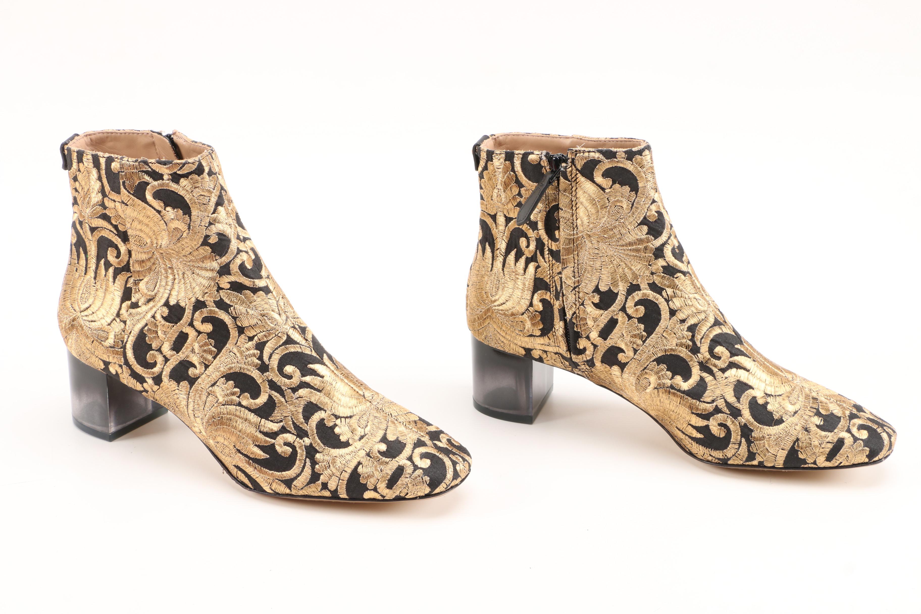 Tory Burch Carlotta Nayan Booties in Black with Metallic Gold Brocade