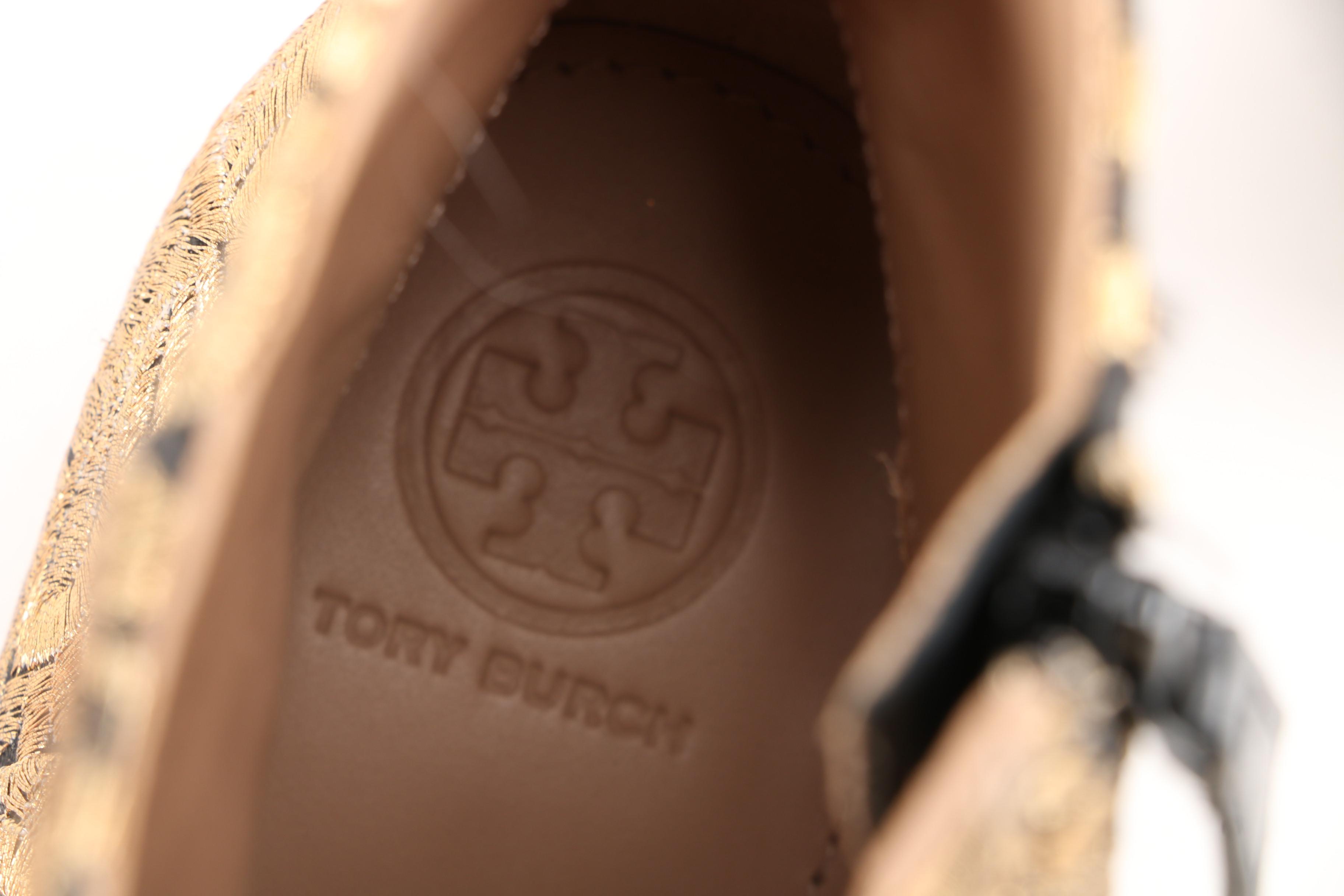 Tory Burch Carlotta Nayan Booties in Black with Metallic Gold Brocade