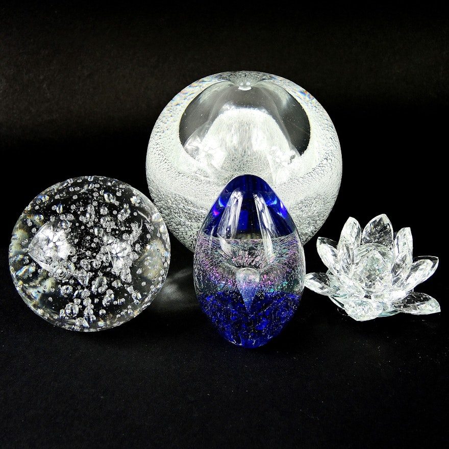 Eickholt Egg Paperweight with Other Glass Paperweights