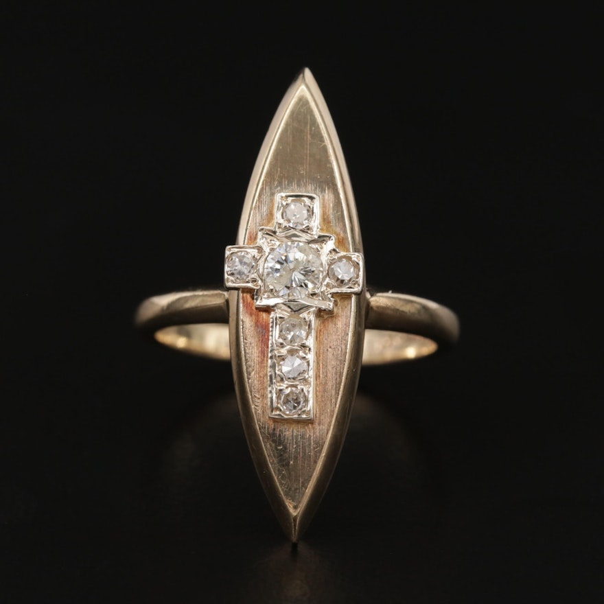 10K Yellow Gold Diamond Cross Motif Ring