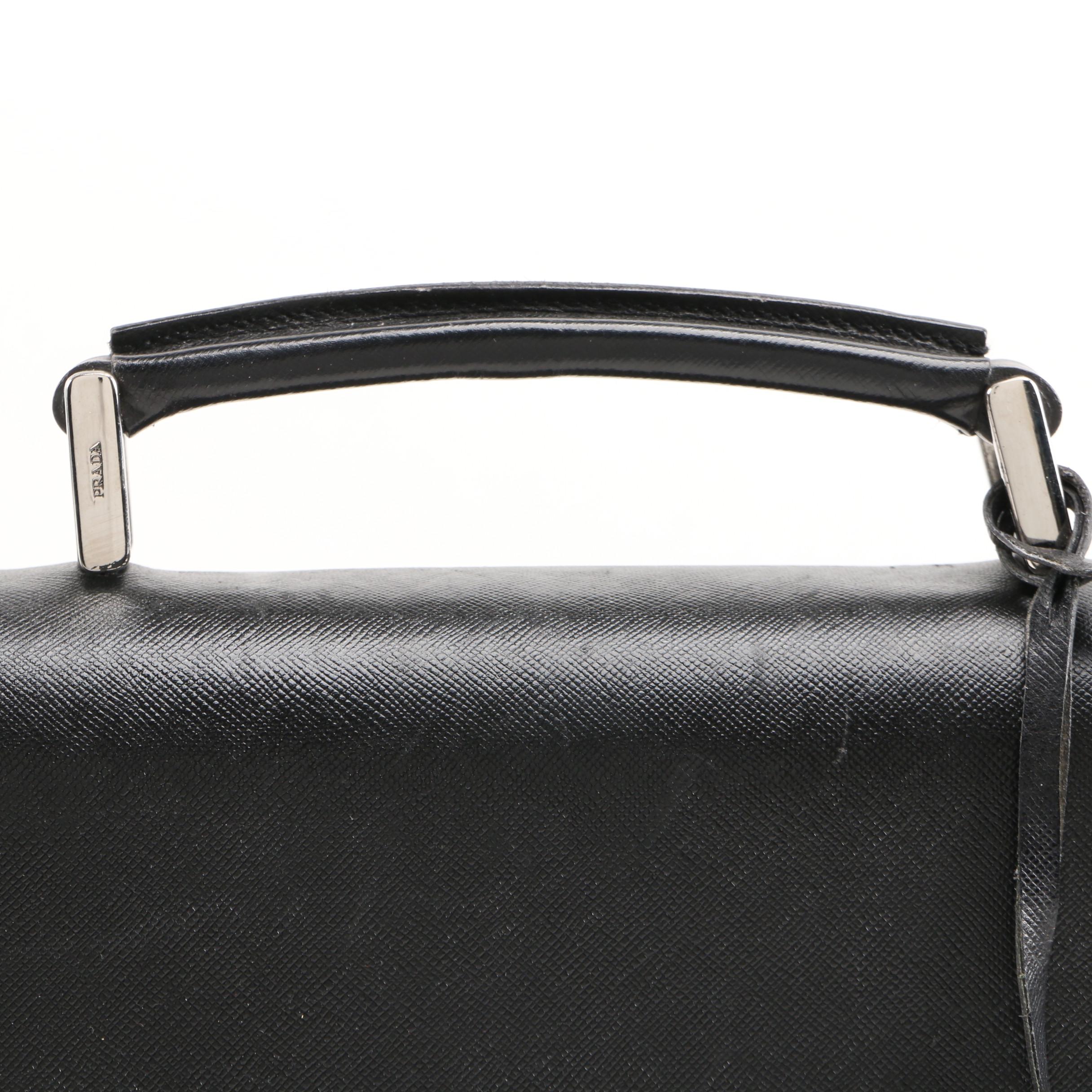 Prada Black Saffiano Leather Squeeze Lock Briefcase