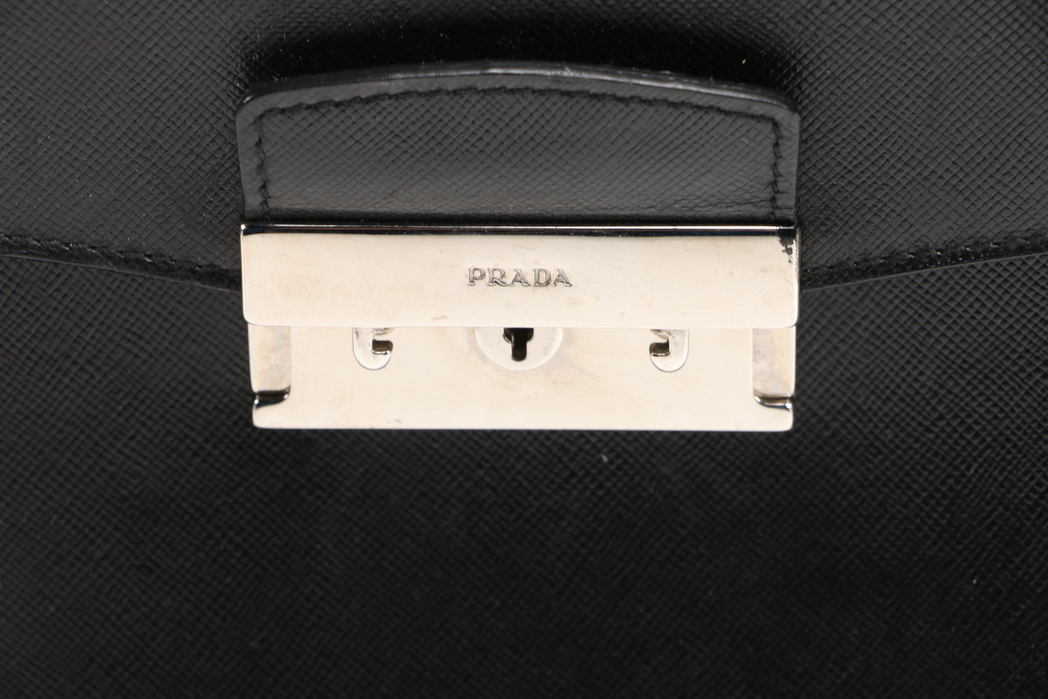 Prada Black Saffiano Leather Squeeze Lock Briefcase