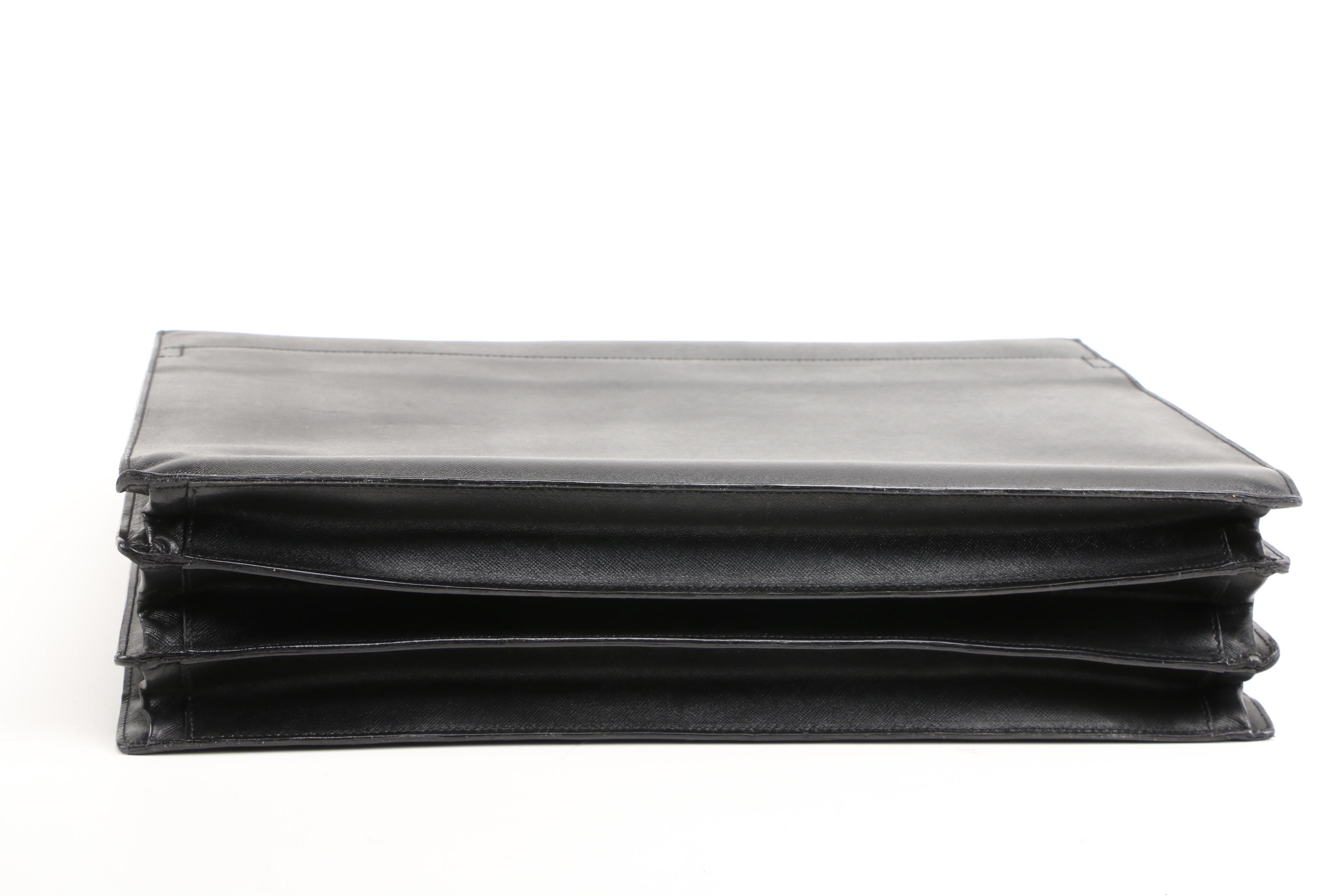 Prada Black Saffiano Leather Squeeze Lock Briefcase