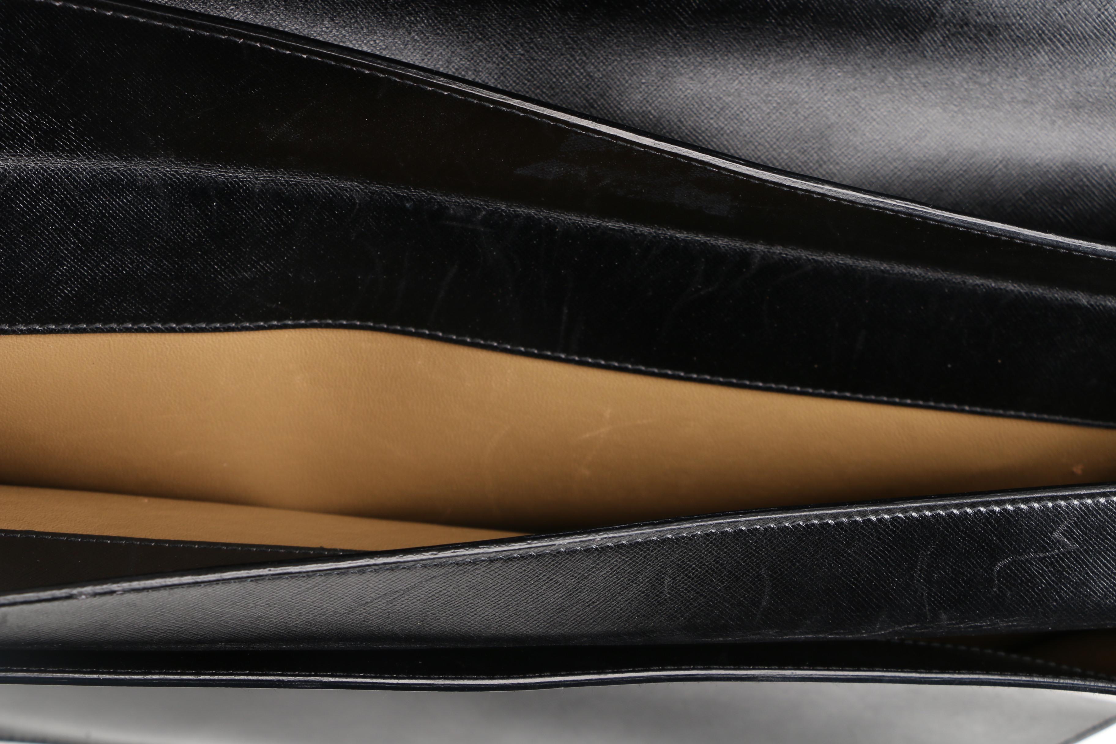 Prada Black Saffiano Leather Squeeze Lock Briefcase