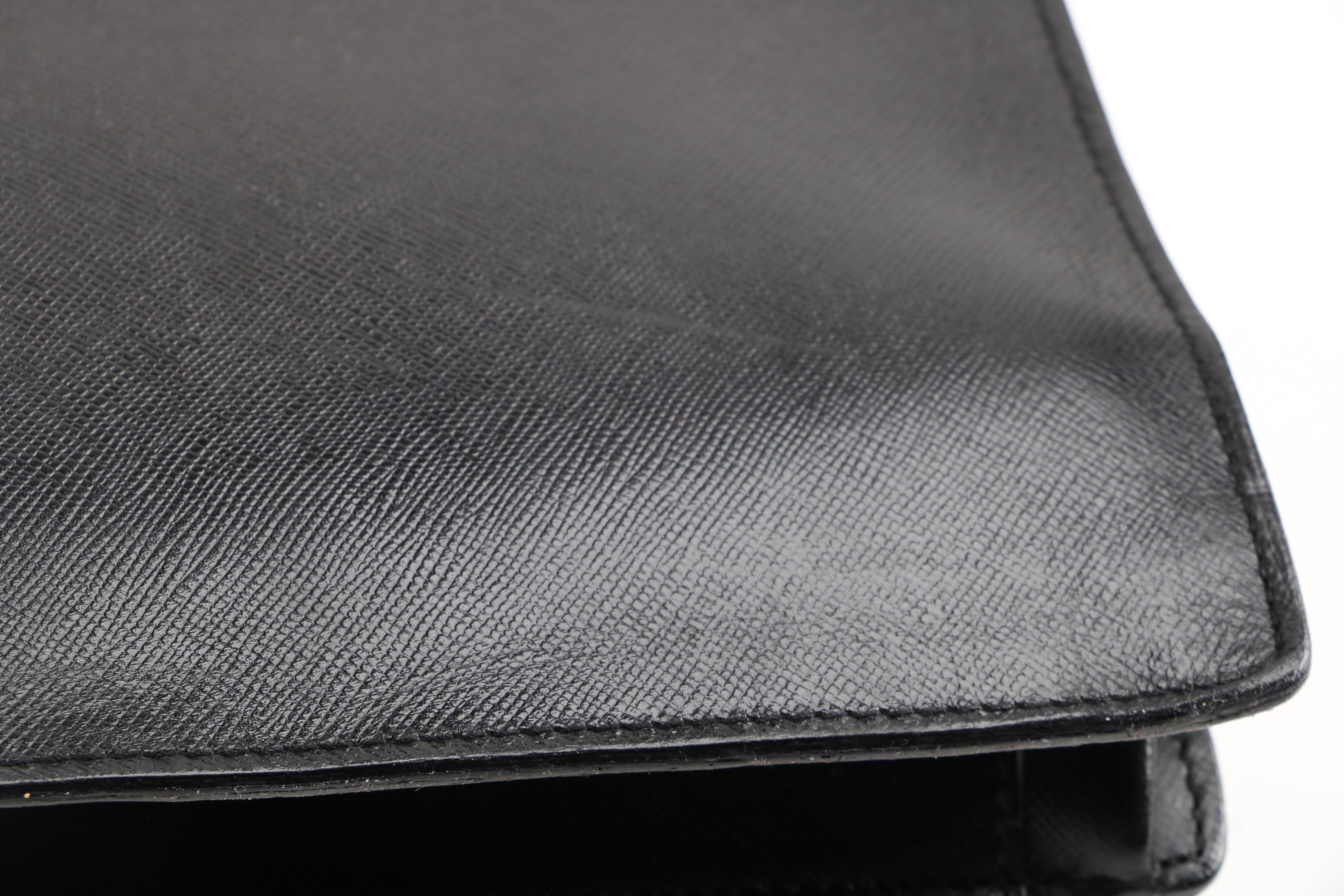 Prada Black Saffiano Leather Squeeze Lock Briefcase