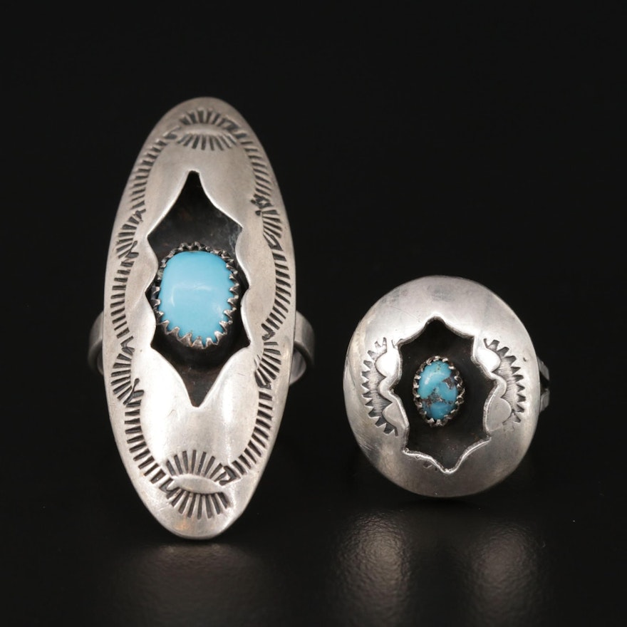 Southwestern Style Sterling Silver Turquoise Shadowbox Rings