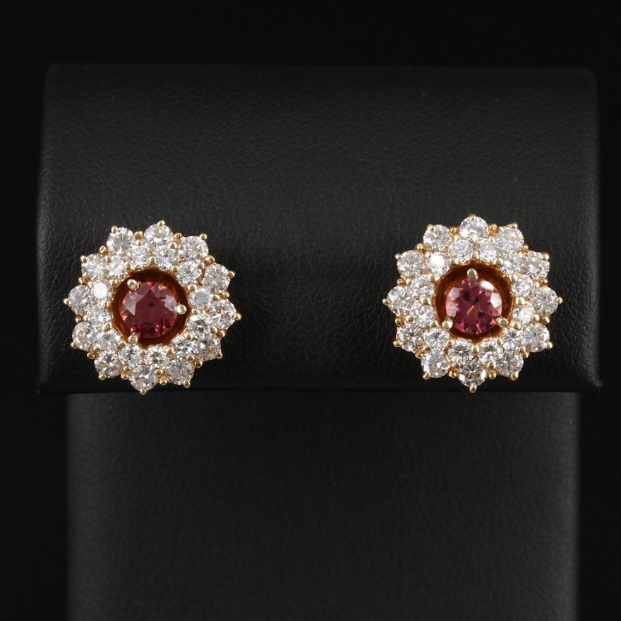 14K Yellow Gold Tourmaline Stud Earrings with 2.90 CTW Diamond Earring Jackets