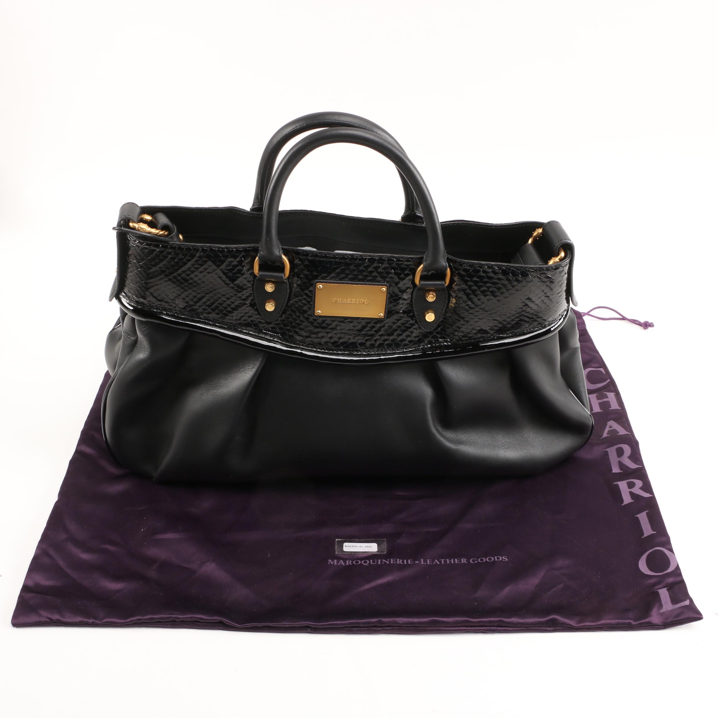 Charriol Black Leather and Snakeskin Large Aquarius Tote