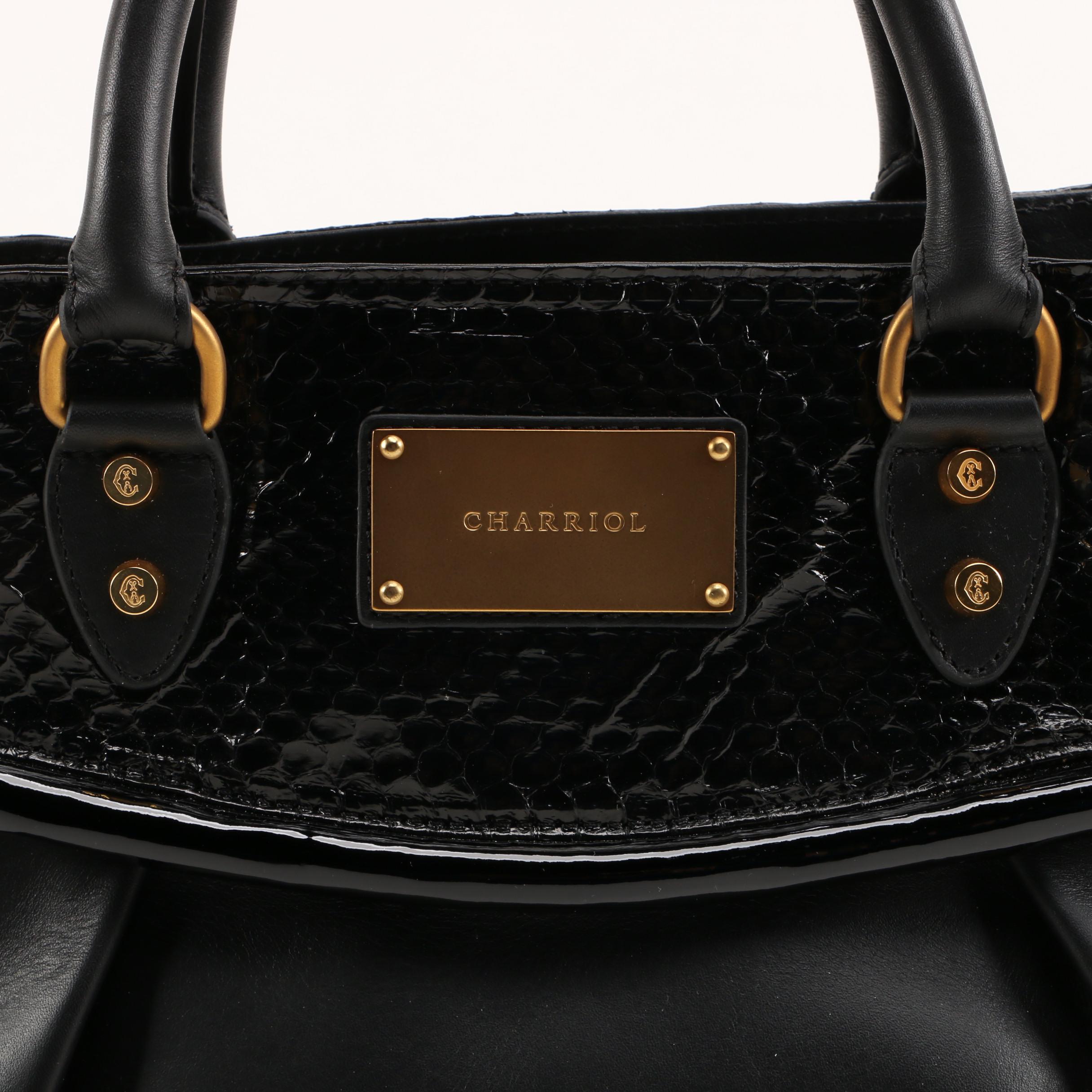 Charriol Black Leather and Snakeskin Large Aquarius Tote