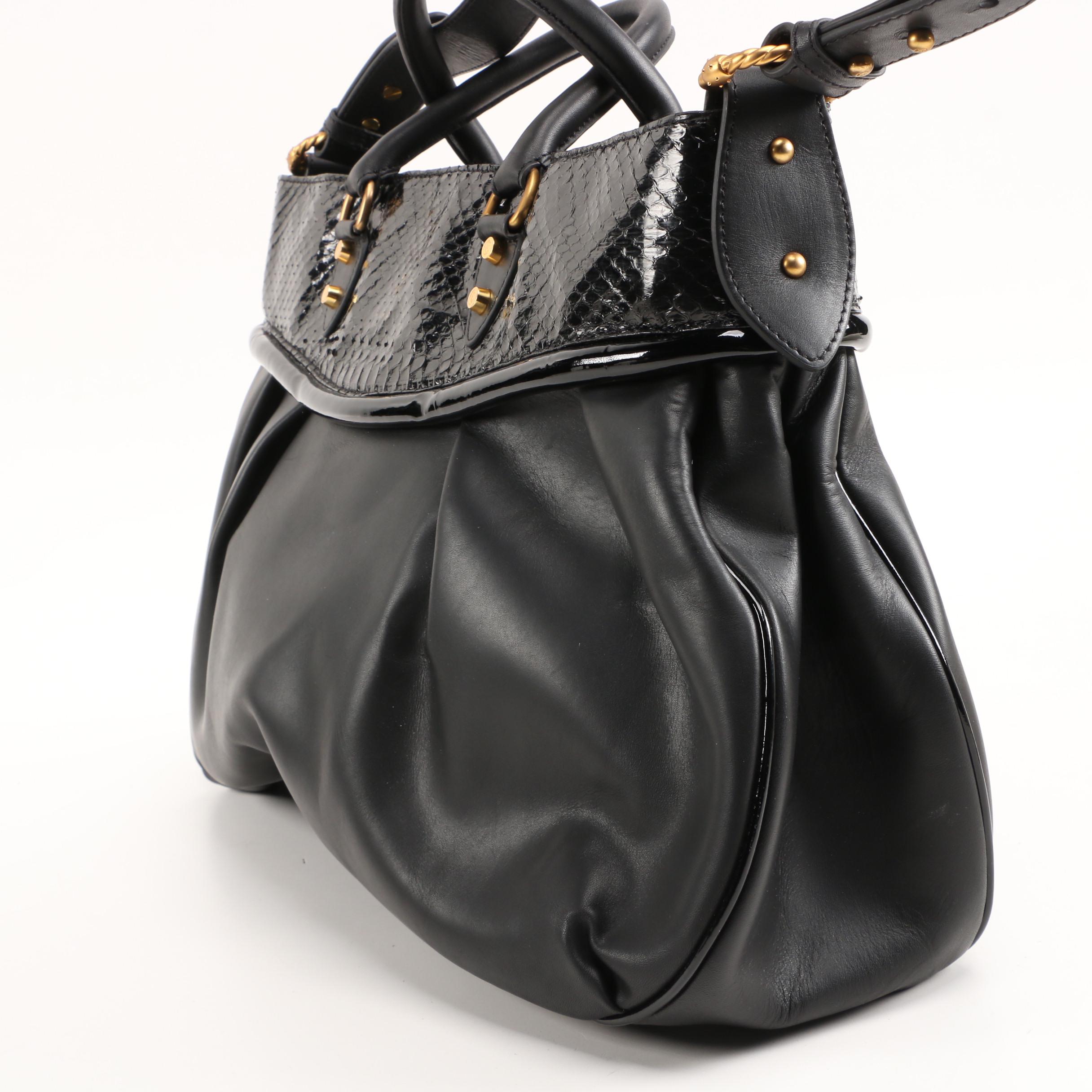 Charriol Black Leather and Snakeskin Large Aquarius Tote