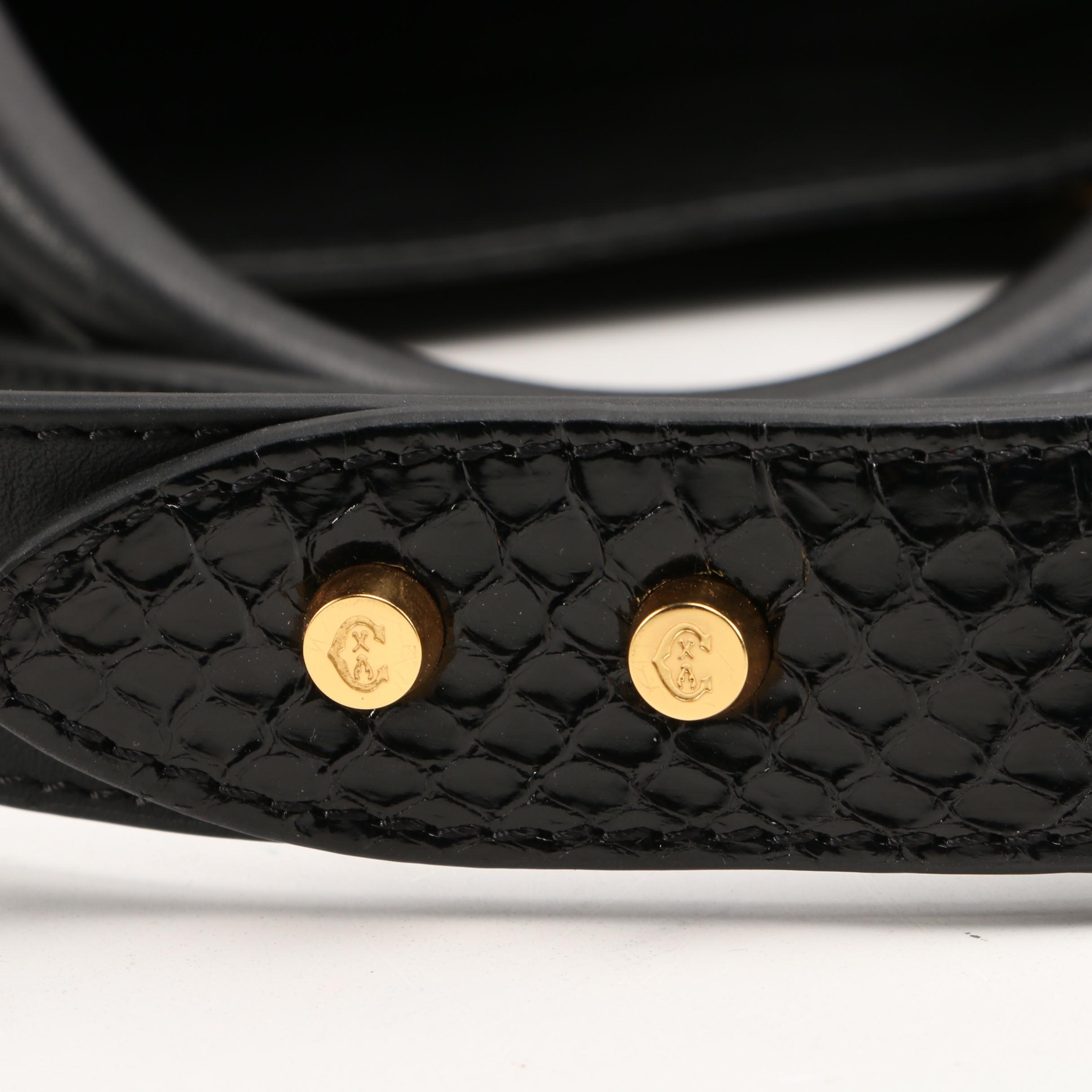 Charriol Black Leather and Snakeskin Large Aquarius Tote