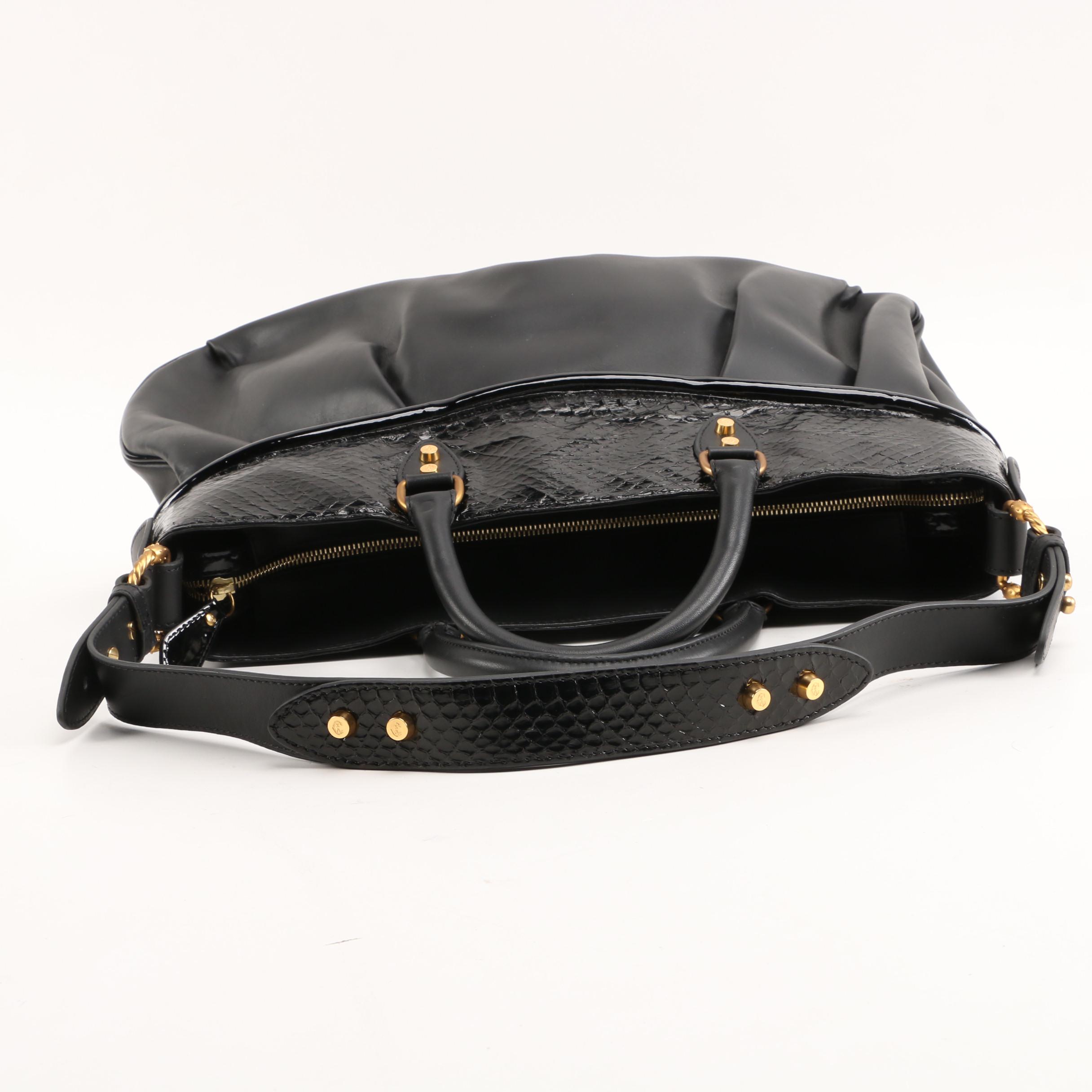 Charriol Black Leather and Snakeskin Large Aquarius Tote