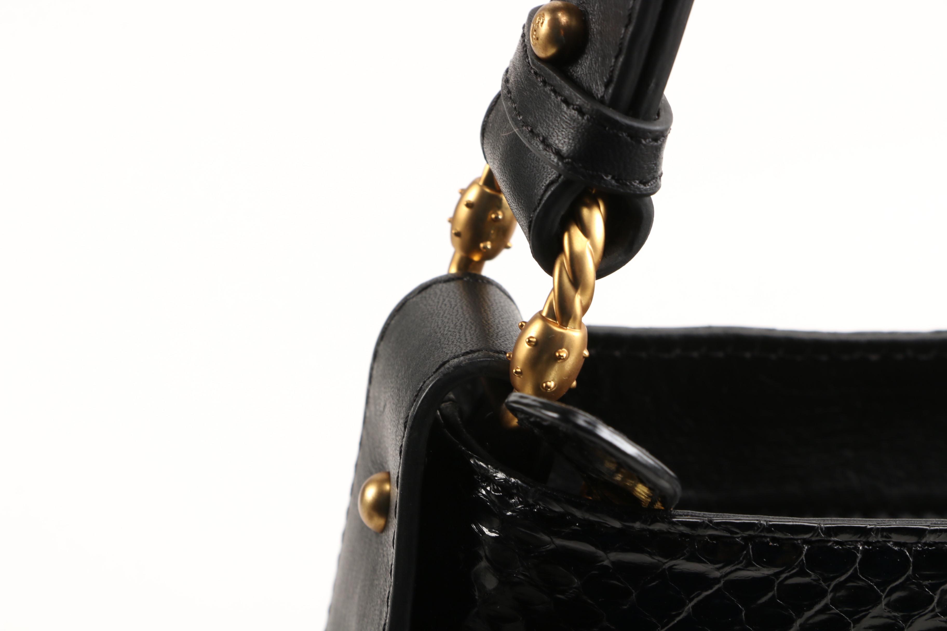 Charriol Black Leather and Snakeskin Large Aquarius Tote