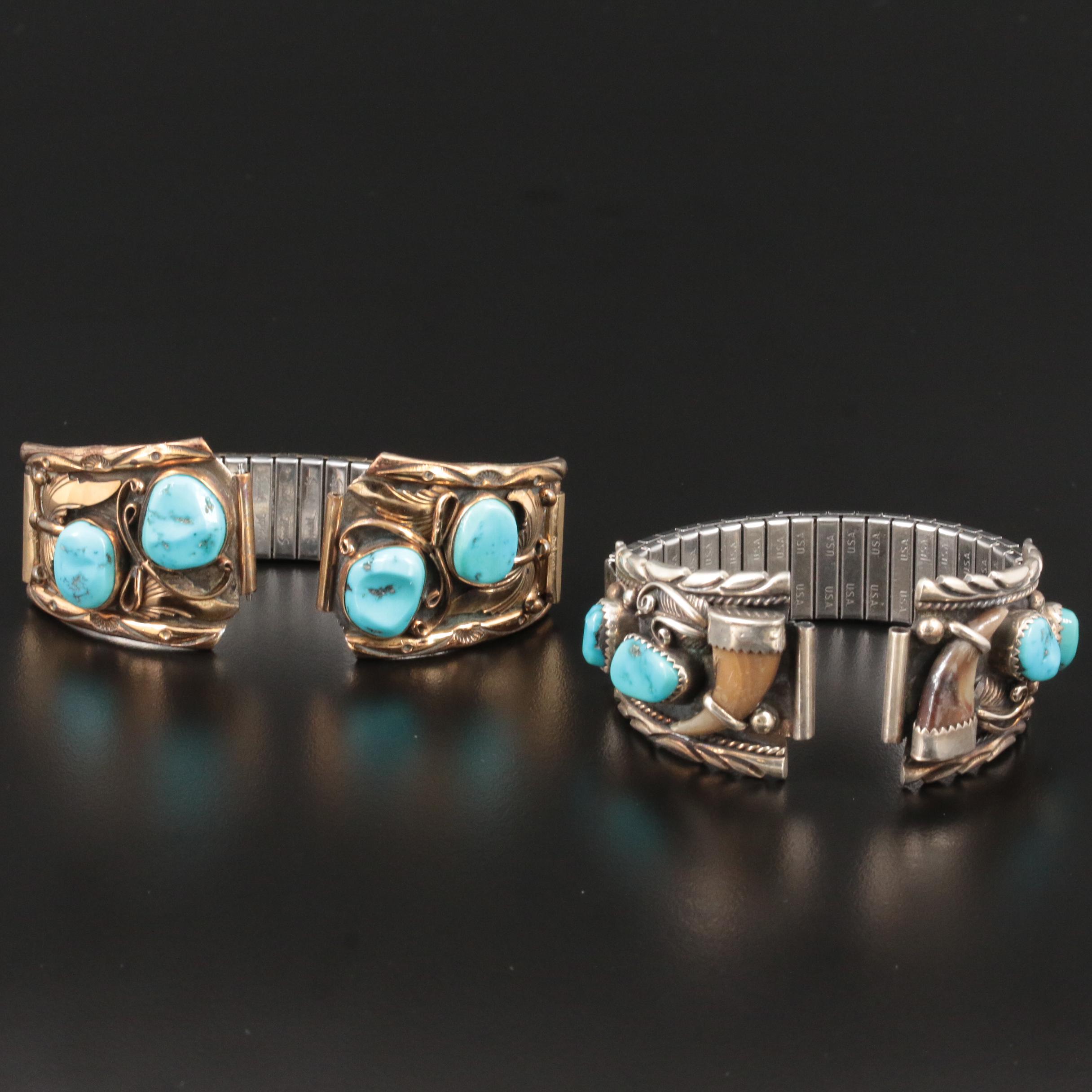 Sterling Turquoise and Bear Claw Watch Bands Featuring Stan Lee Navajo Diné