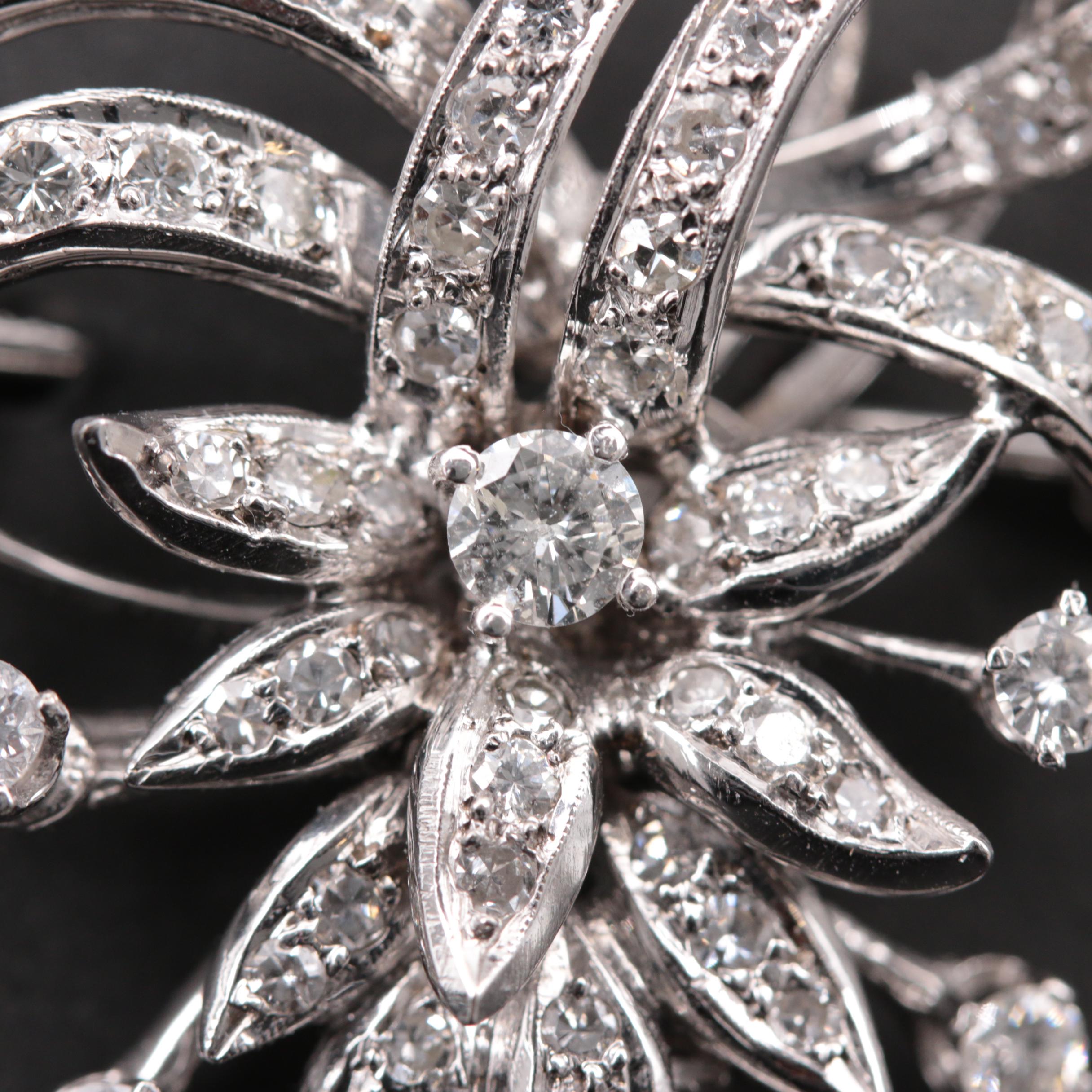 Vintage 14K White Gold 2.17 CTW Diamond Articulated Converter Brooch