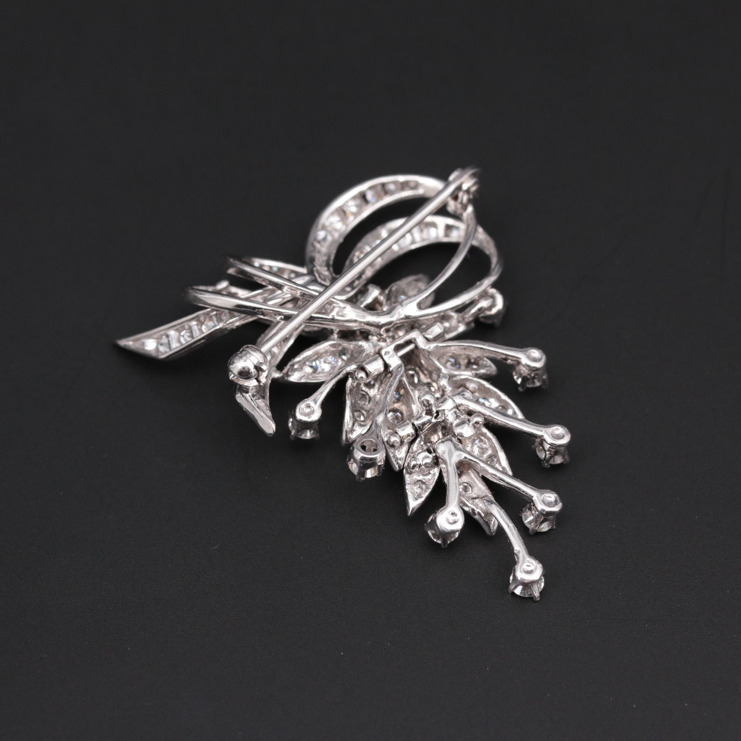 Vintage 14K White Gold 2.17 CTW Diamond Articulated Converter Brooch