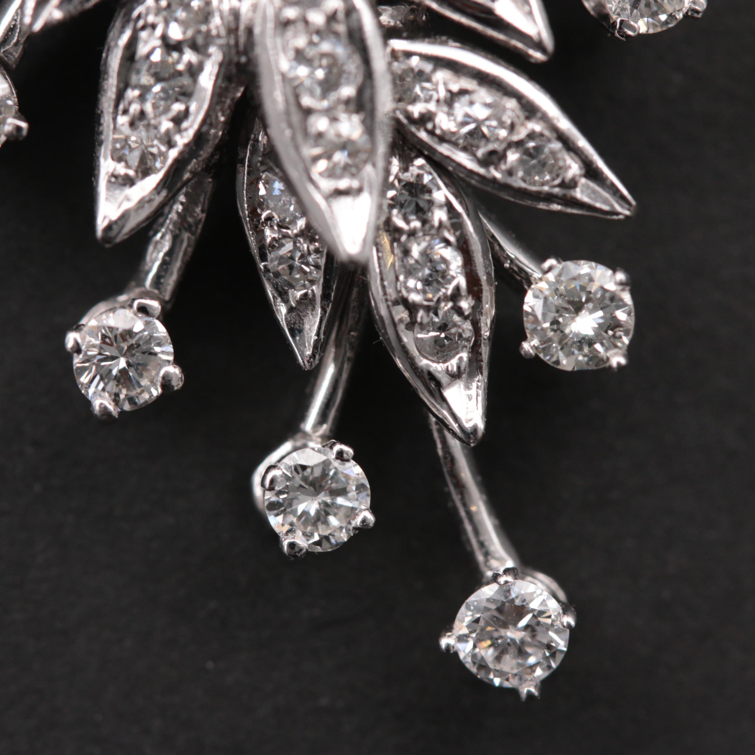 Vintage 14K White Gold 2.17 CTW Diamond Articulated Converter Brooch