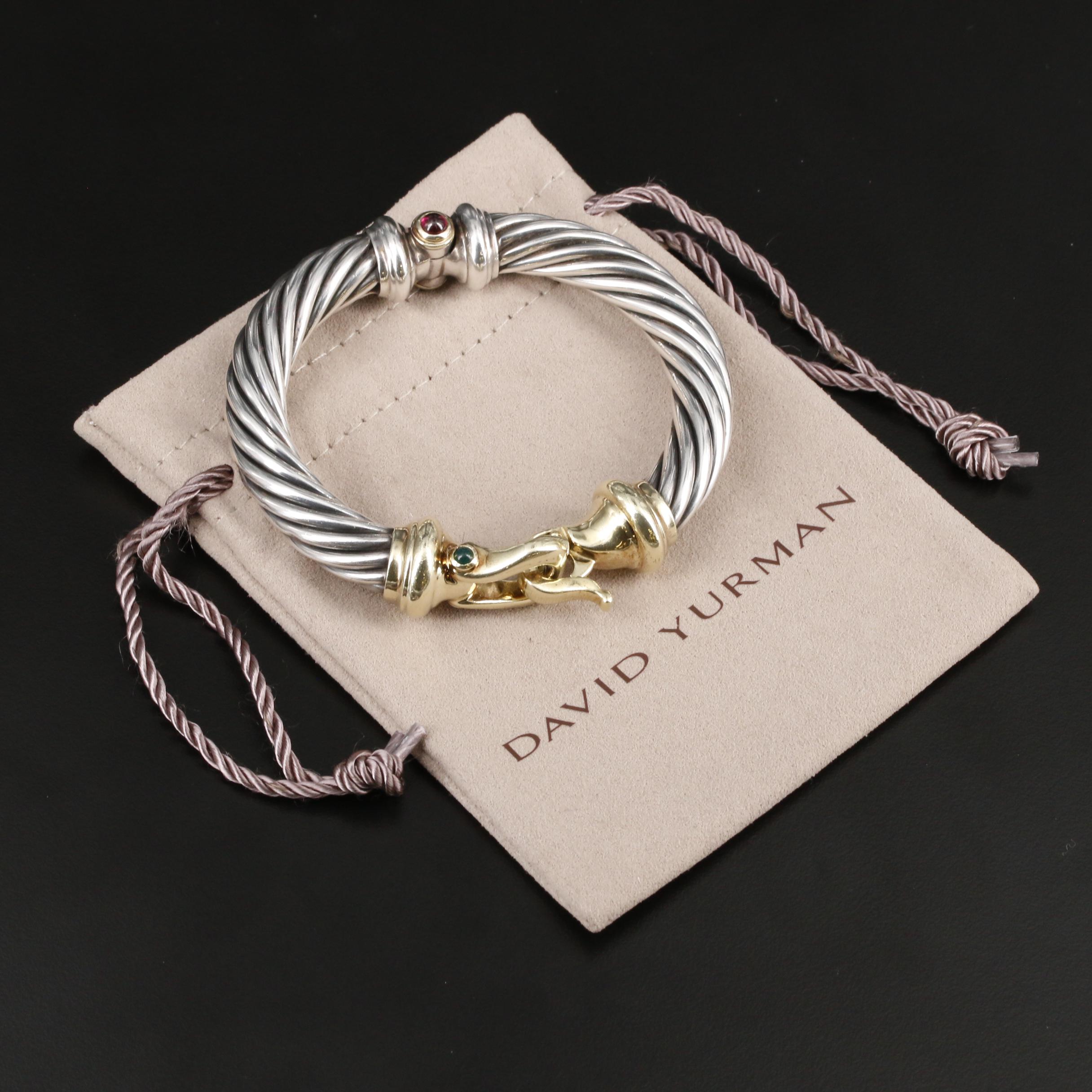 Vintage David Yurman Sterling Rhodolite Garnet and Chalcedony Cable Bracelet