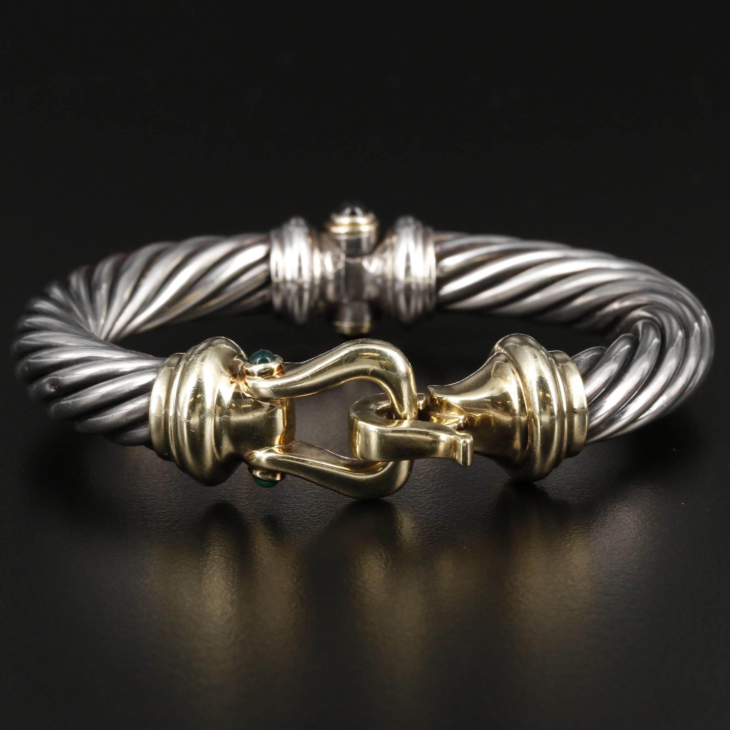 Vintage David Yurman Sterling Rhodolite Garnet and Chalcedony Cable Bracelet