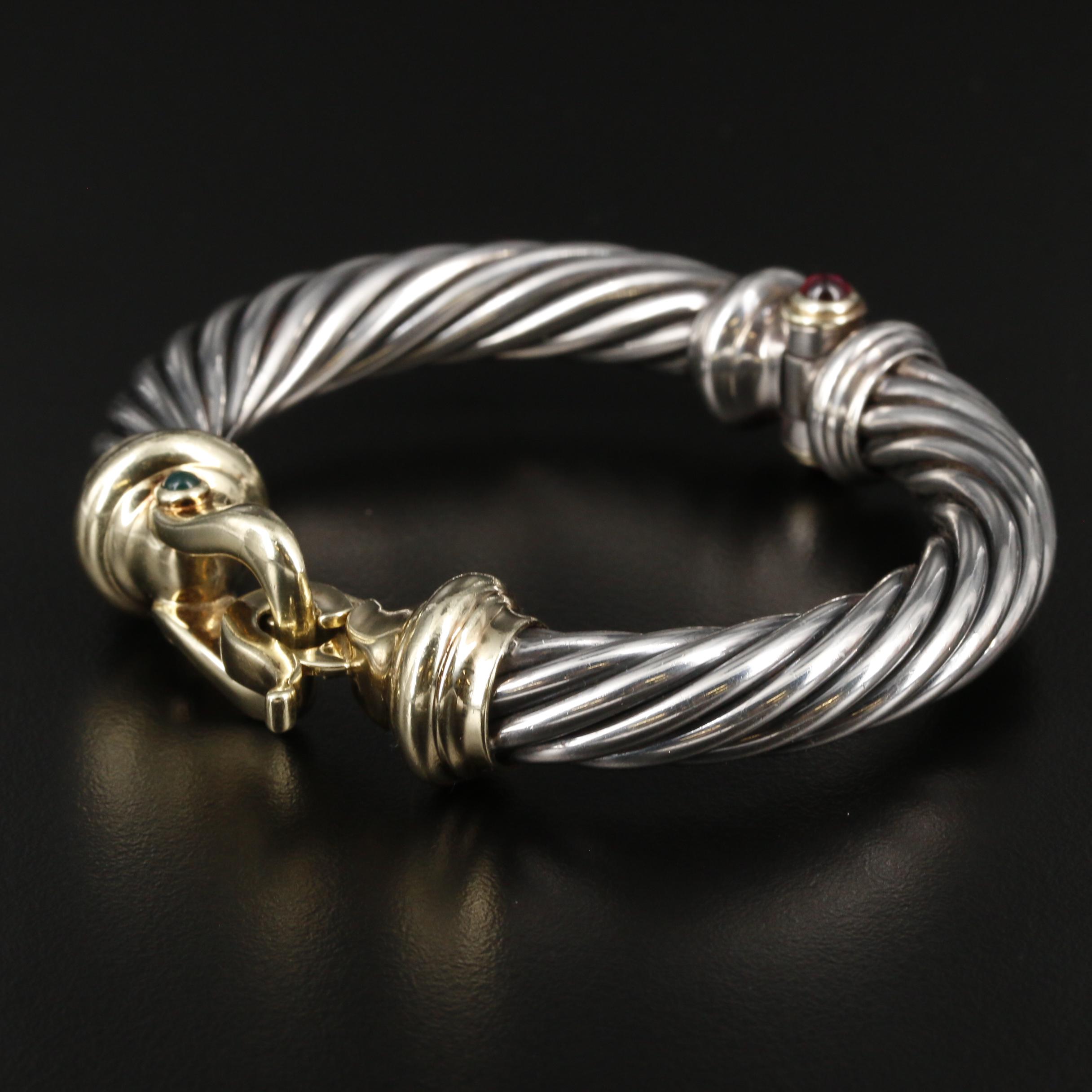 Vintage David Yurman Sterling Rhodolite Garnet and Chalcedony Cable Bracelet