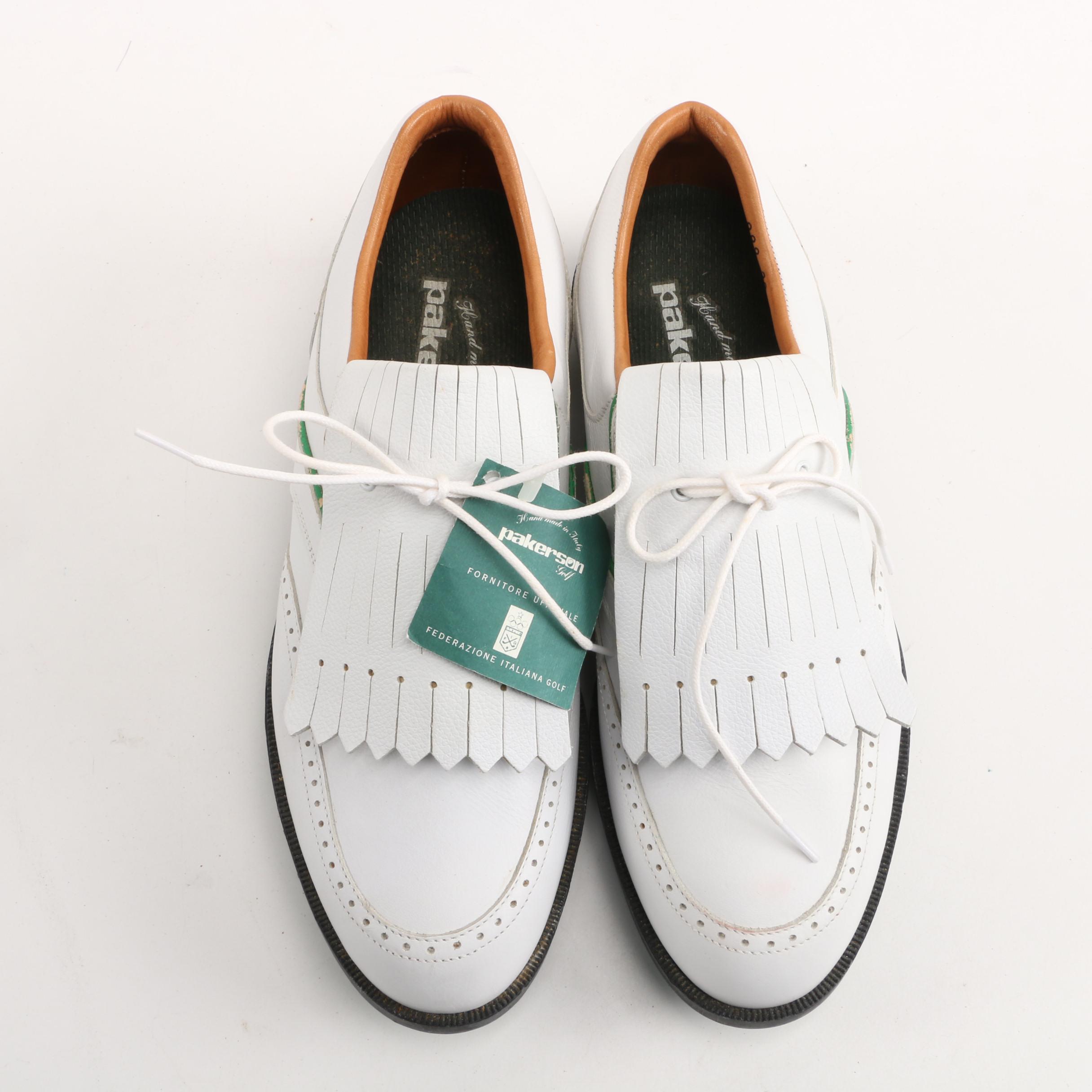 Pakerson White Wingtip Style Leather Golf Shoes with Kilties