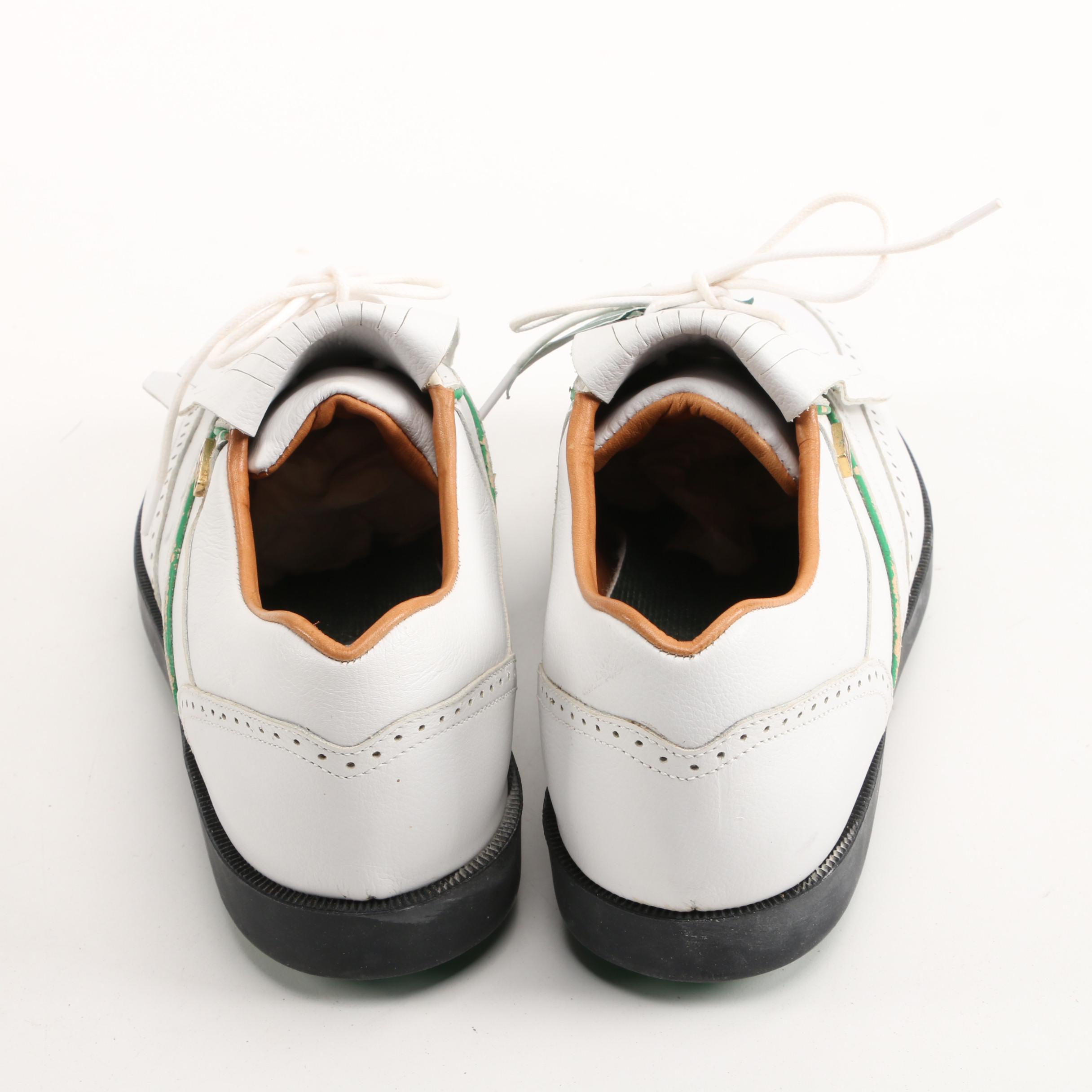 Pakerson White Wingtip Style Leather Golf Shoes with Kilties