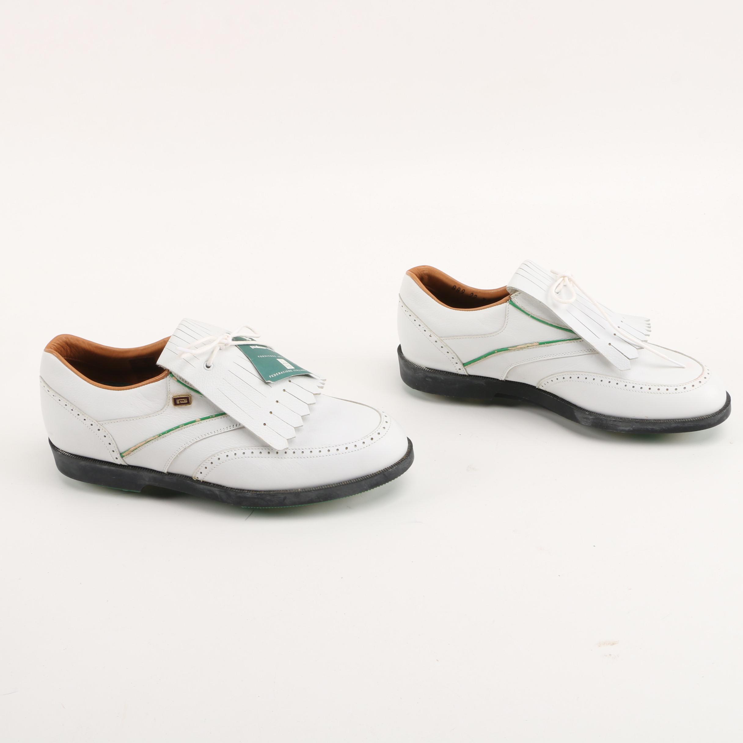 Pakerson White Wingtip Style Leather Golf Shoes with Kilties