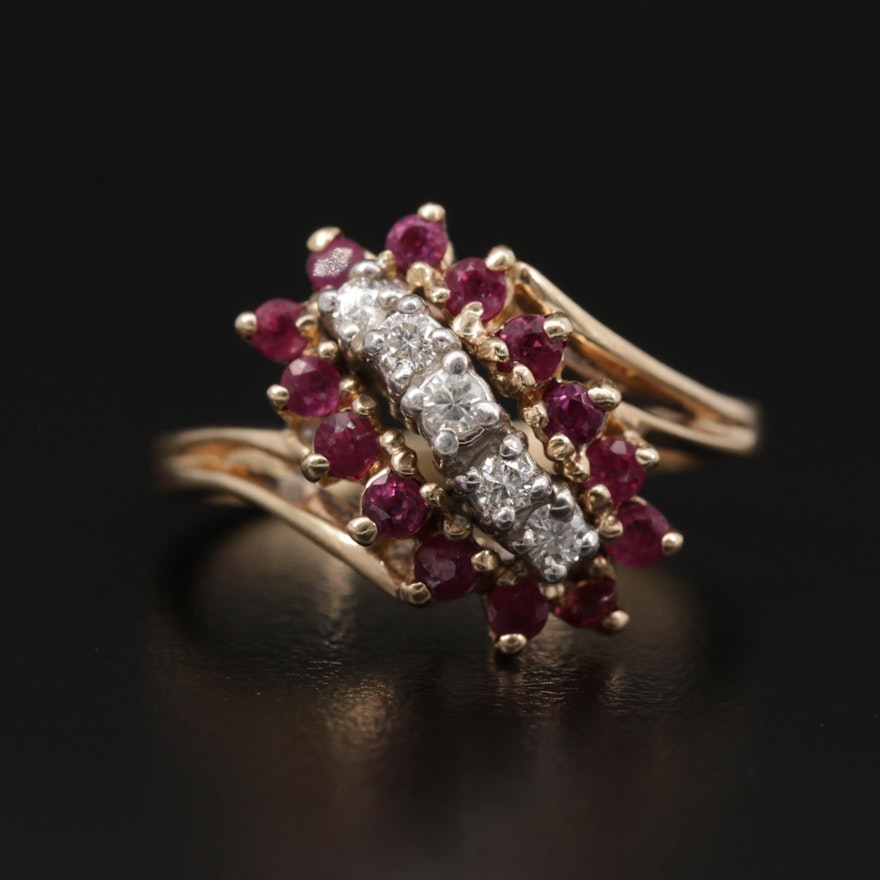 10K Yellow Gold Ruby and Diamond Cluster Ring