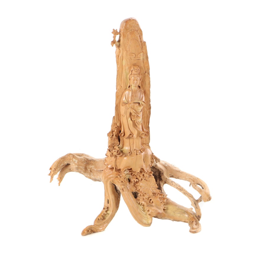 Chinese Guanyin Wooden Root Sculpture