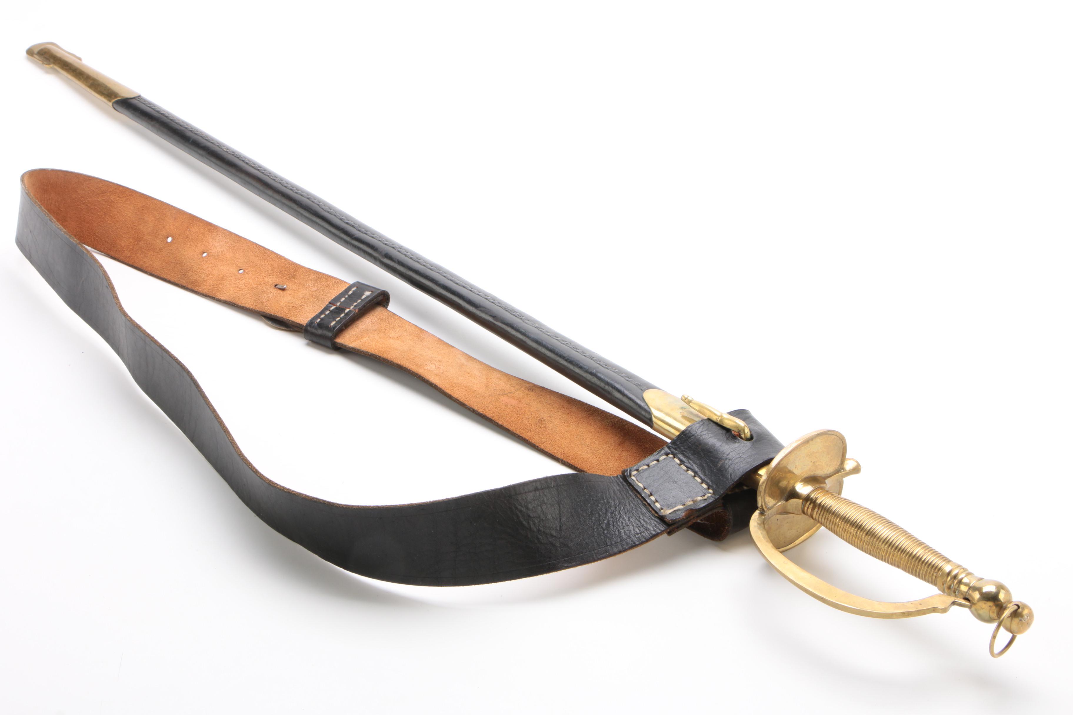 "M1840" Musician's Civil War Sword with Scabbard and Leather Belt, Replica