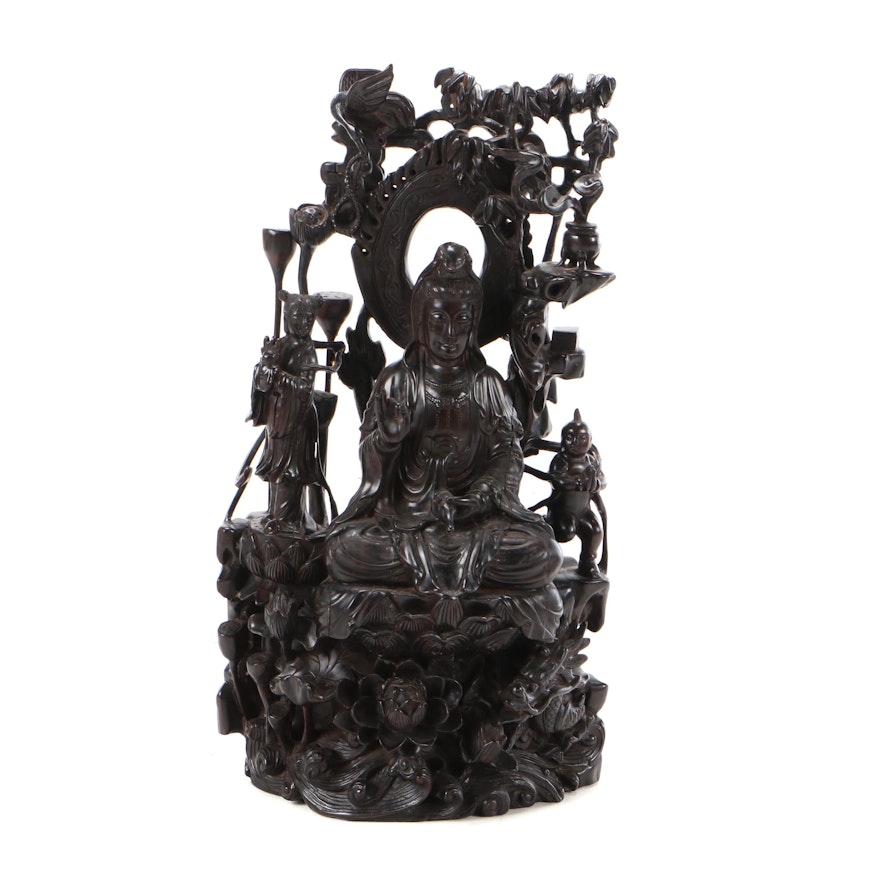 Chinese Guanyin Carved Hardwood Sculpture