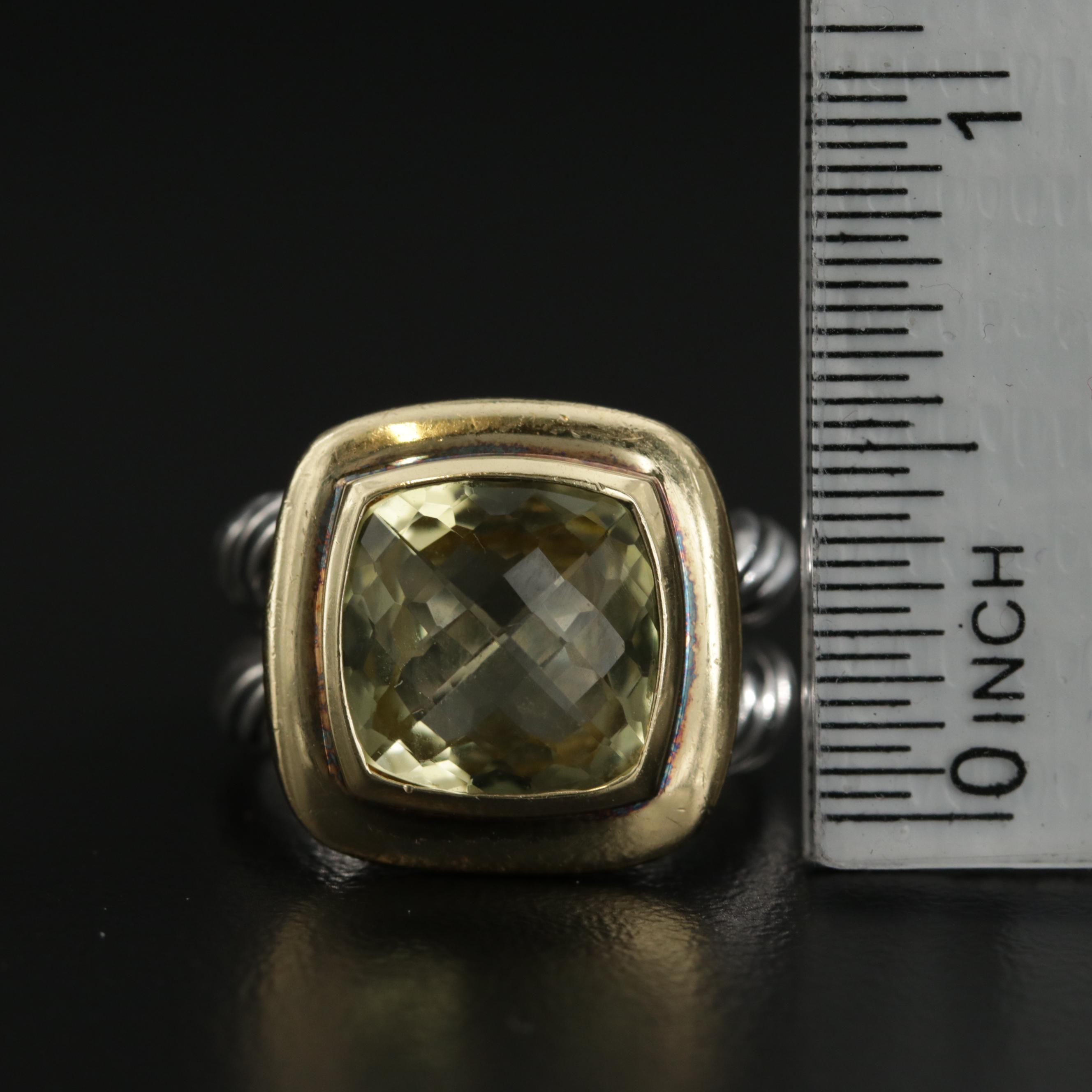 David Yurman "Albion" Sterling Silver Lemon Citrine Ring with 18K Gold Accent