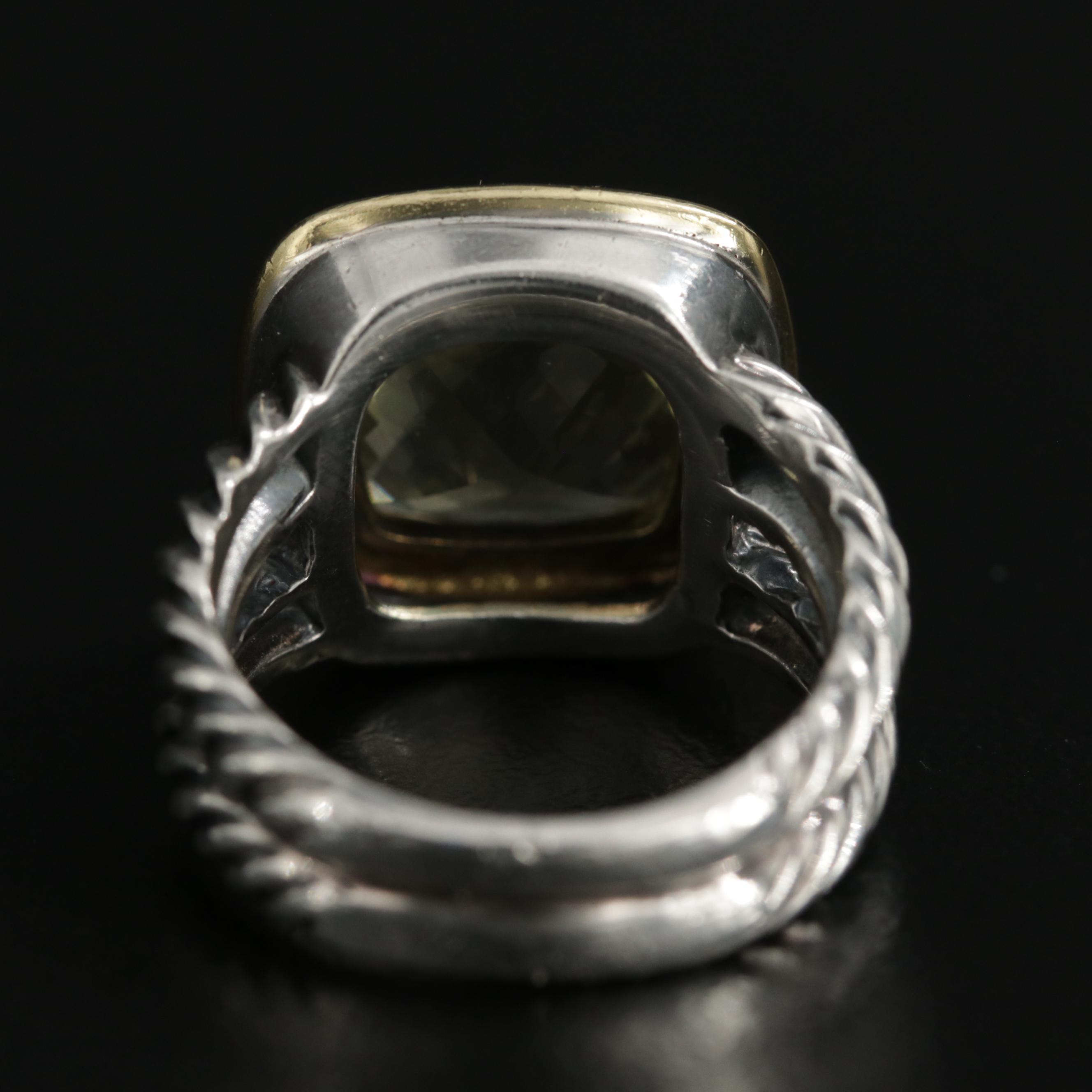 David Yurman "Albion" Sterling Silver Lemon Citrine Ring with 18K Gold Accent