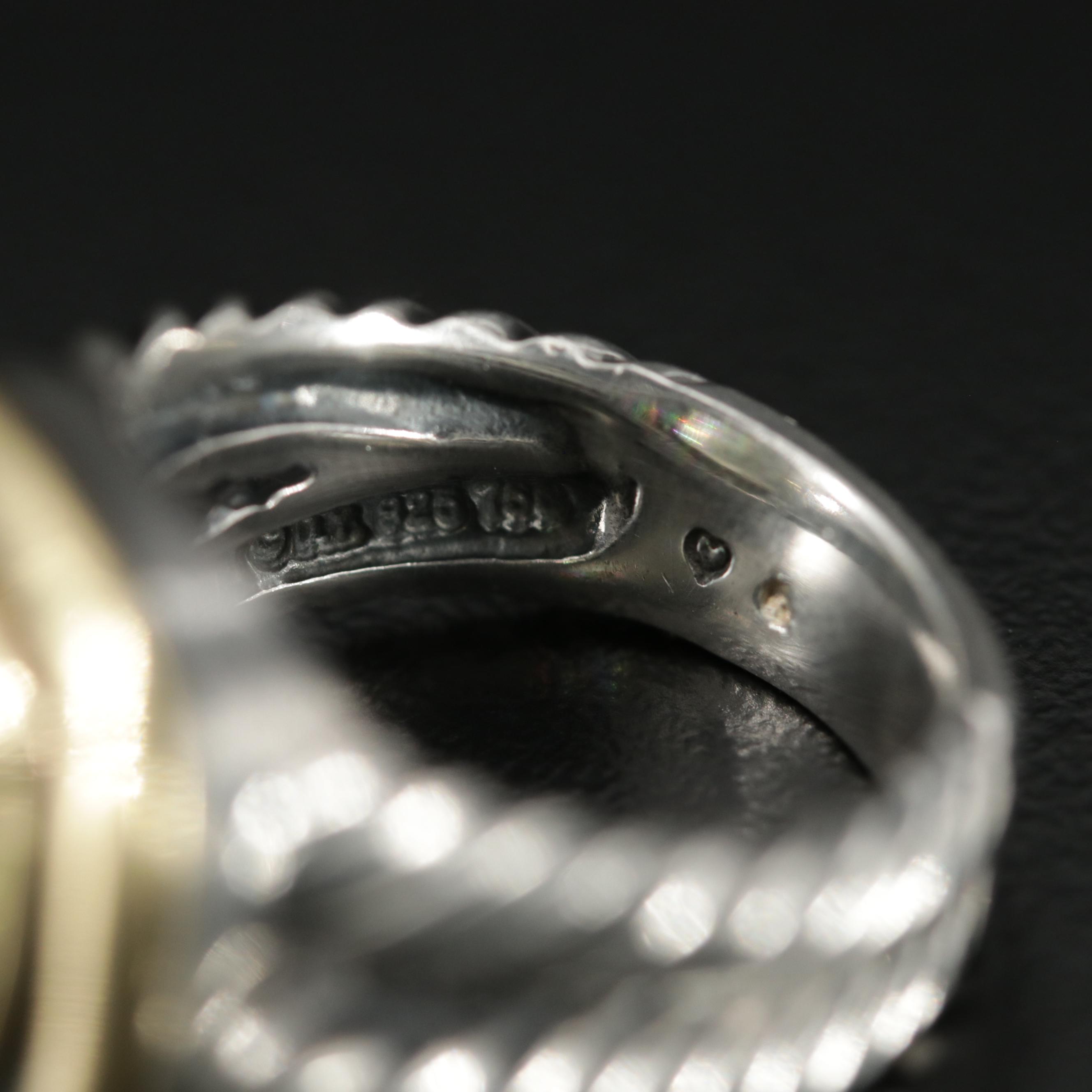 David Yurman "Albion" Sterling Silver Lemon Citrine Ring with 18K Gold Accent