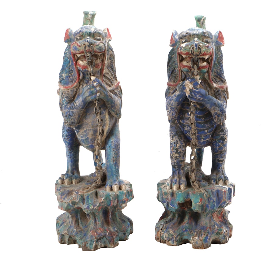 Chinese Polychrome Sculptures of Mythical Creatures